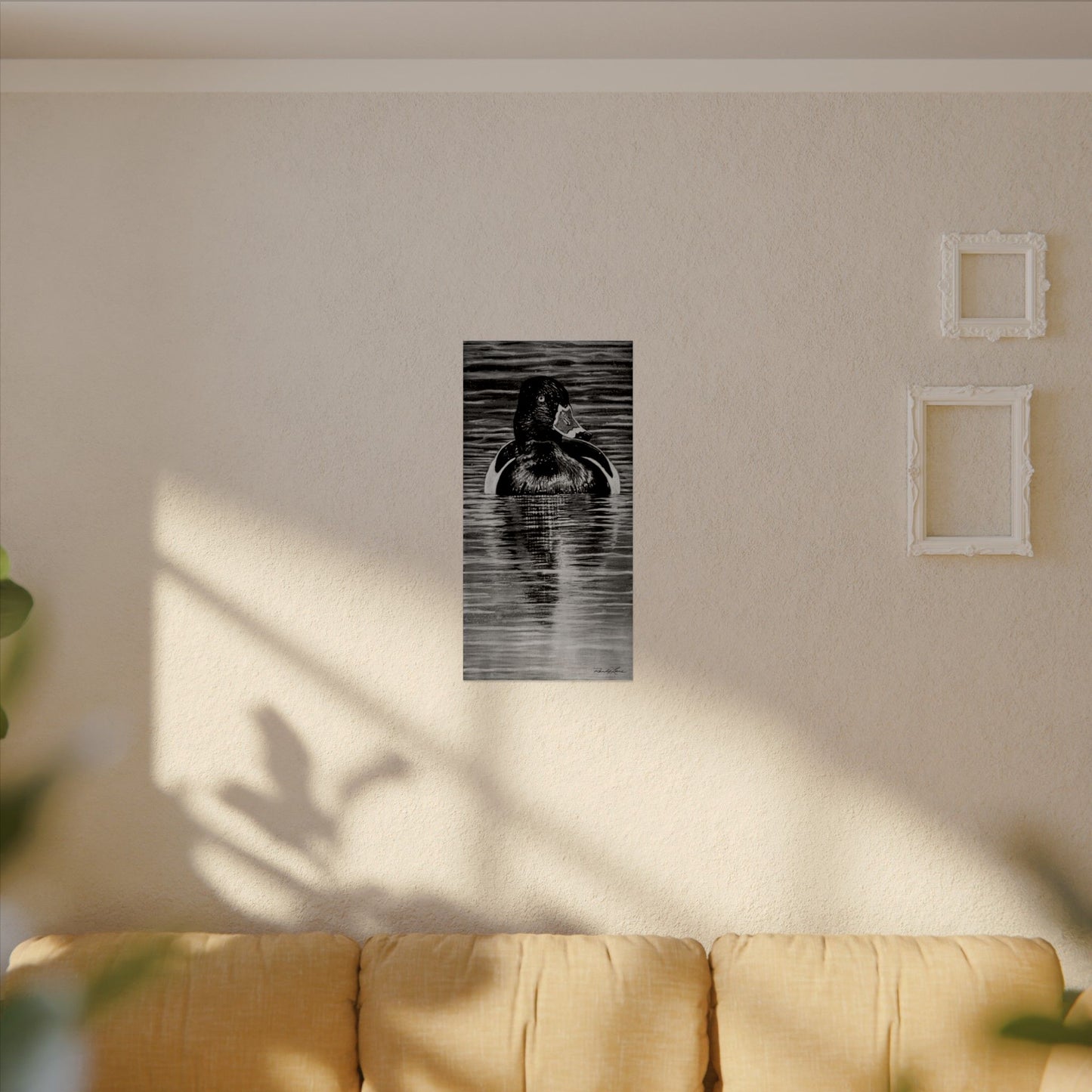 Reflection, Ring necked Duck Painting, Textured Matte Print