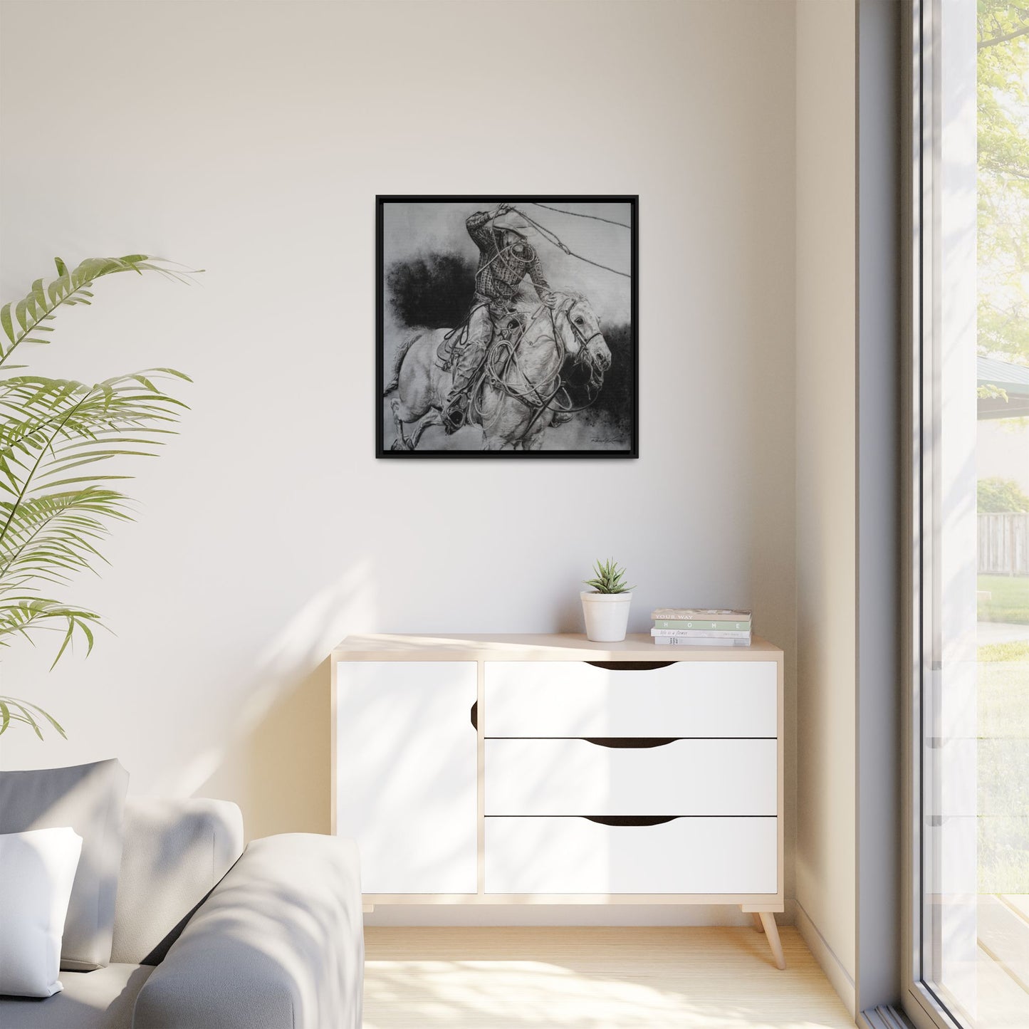 Let it Fly, Rodeo Tie-down Roper Painting, Matte Framed Stretched Canvas