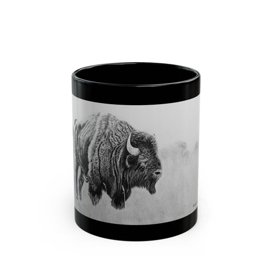 Prairie Bison, Bison Painting Black Ceramic Mug (11oz/15oz)