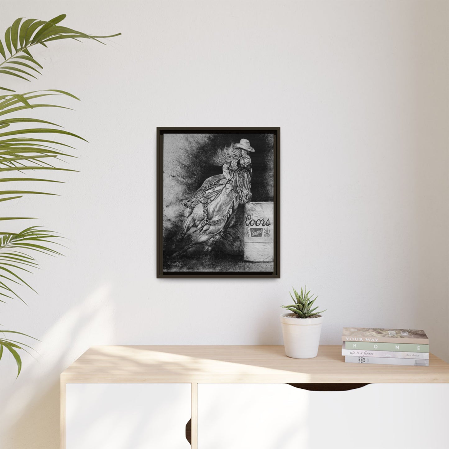 Sophie's Run. Rodeo Barrel Racer Framed Stretched Canvas Art
