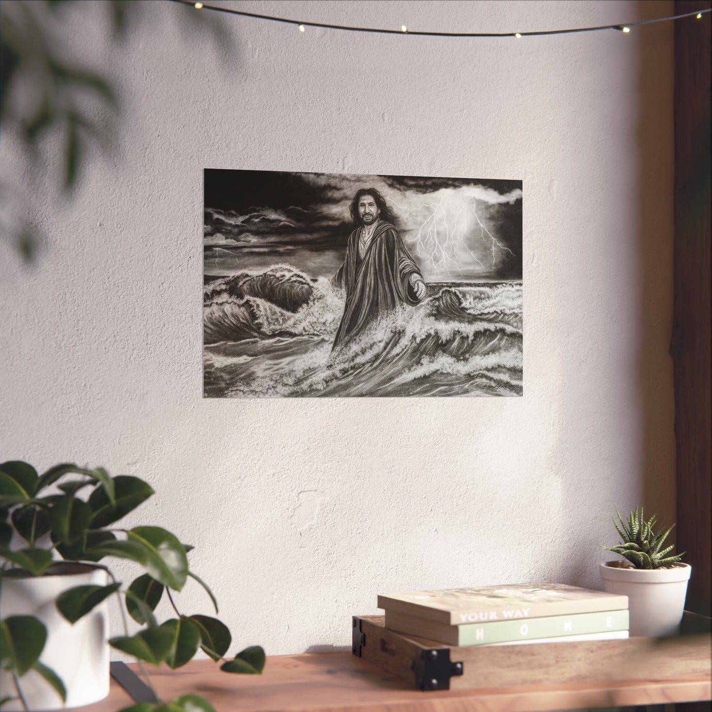 View from the Boat, Jesus Walking on Water Painting Fine Art Print — Religious Wall Art