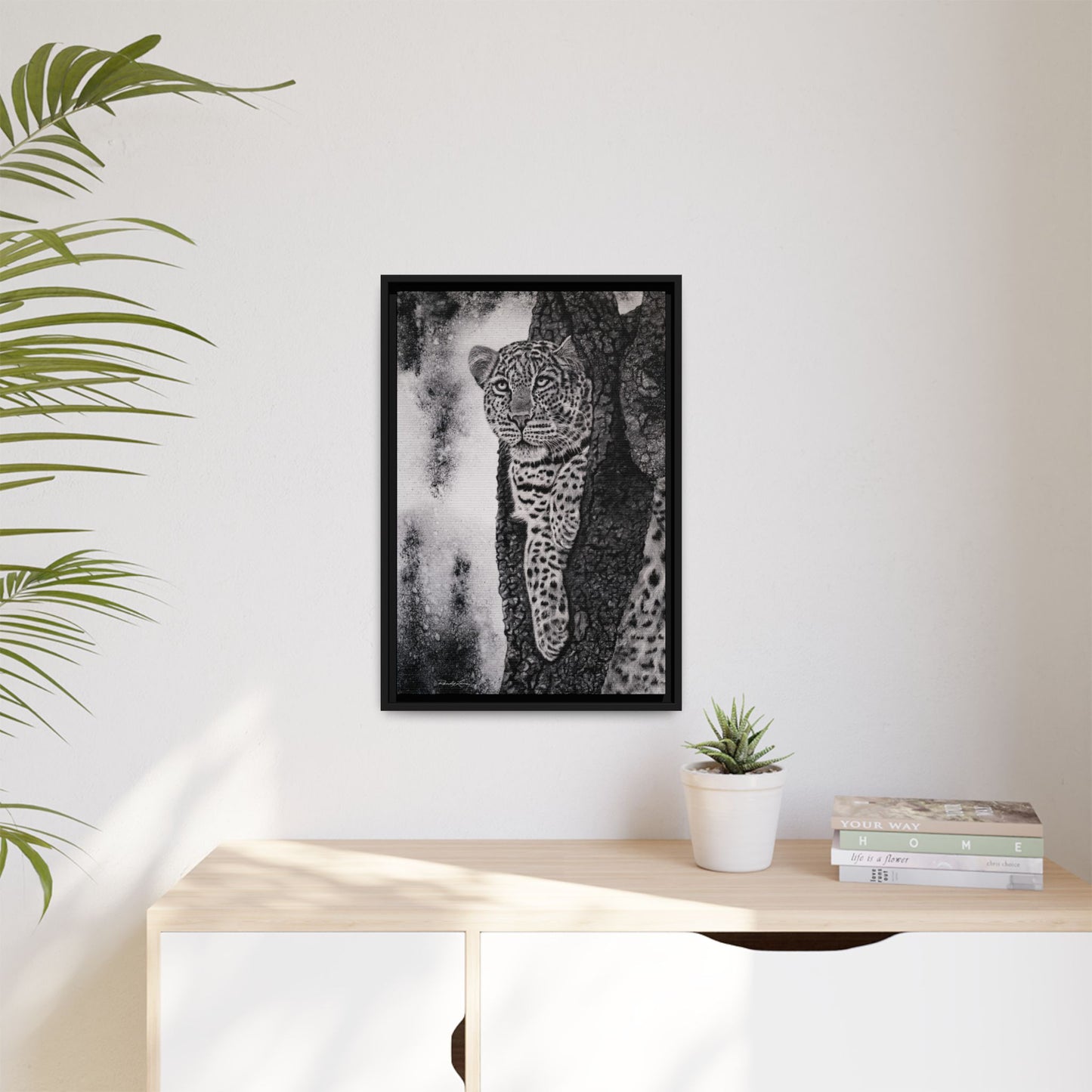 Tree Hugger, Leopard Framed Matte Canvas Wall Art