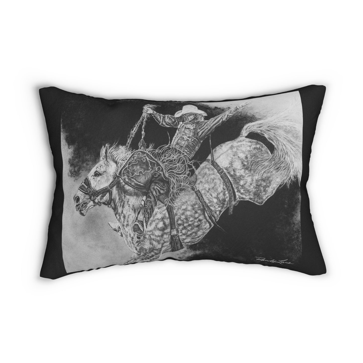 Big Grey, Rodeo Bareback Bronc Painting Lumbar Pillow