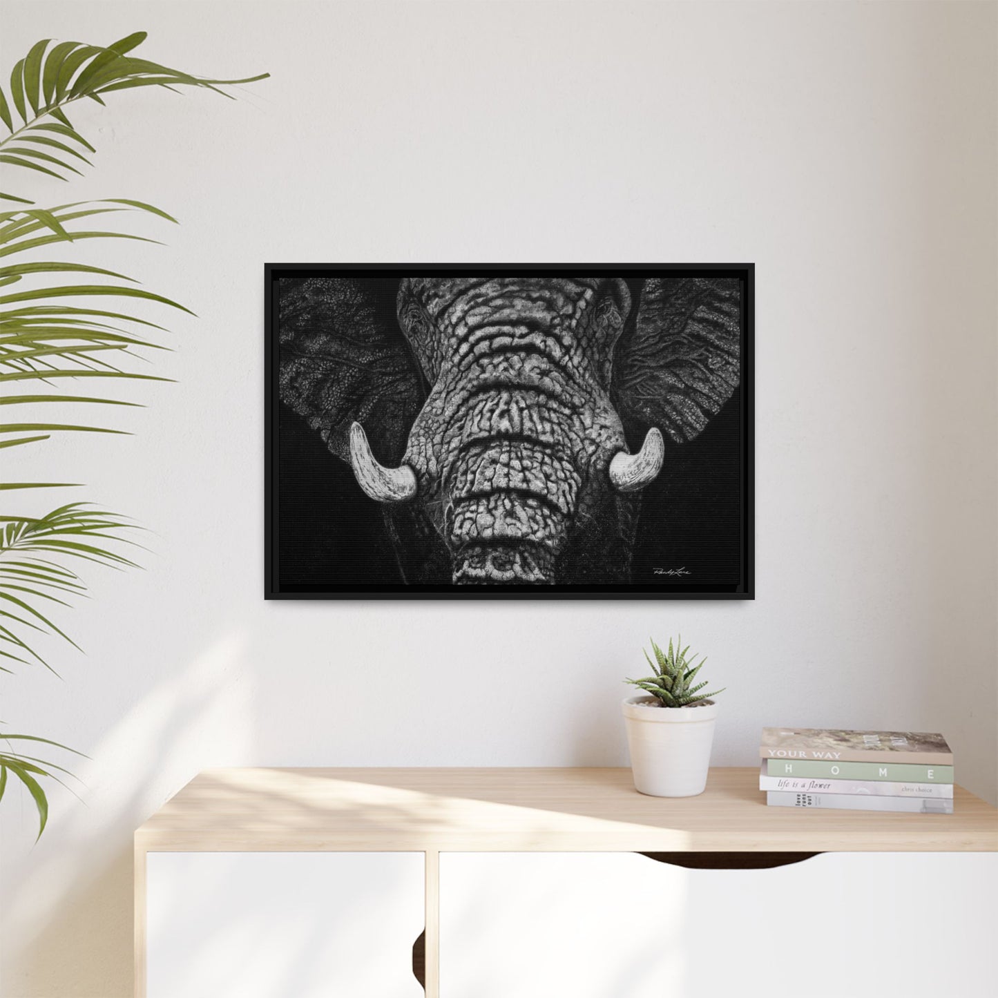 Ebony and Ivory, Elephant Portrait Framed Canvas Wall Art