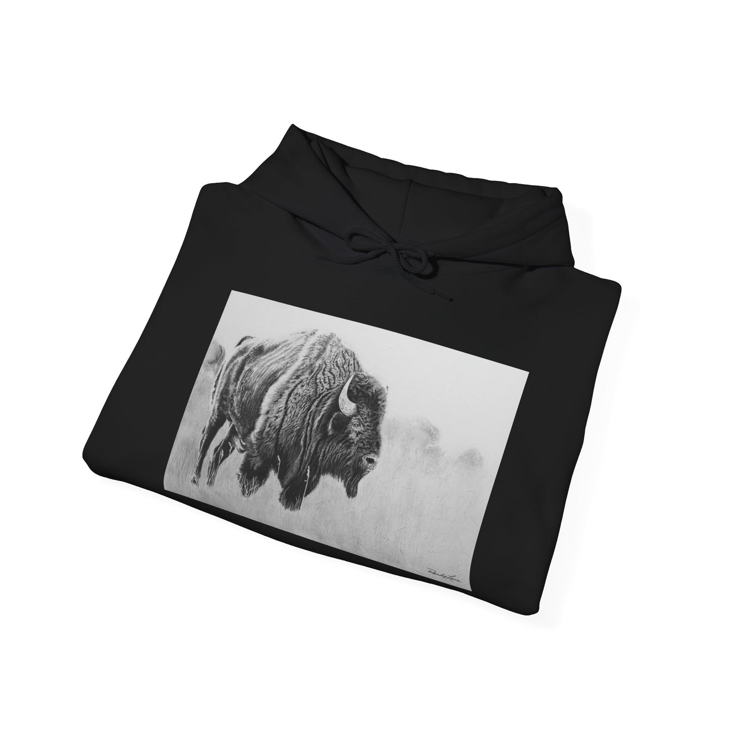 Prairie Bison, Bison Painting Hoodie — Black & White Rustic Buffalo Image Sweatshirt