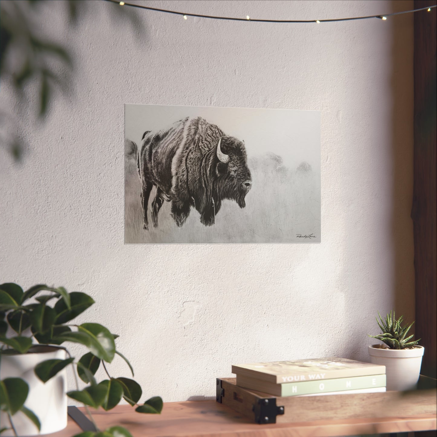 Prairie Bison, Bison Painting Fine Art Print— Black & White Wildlife Print