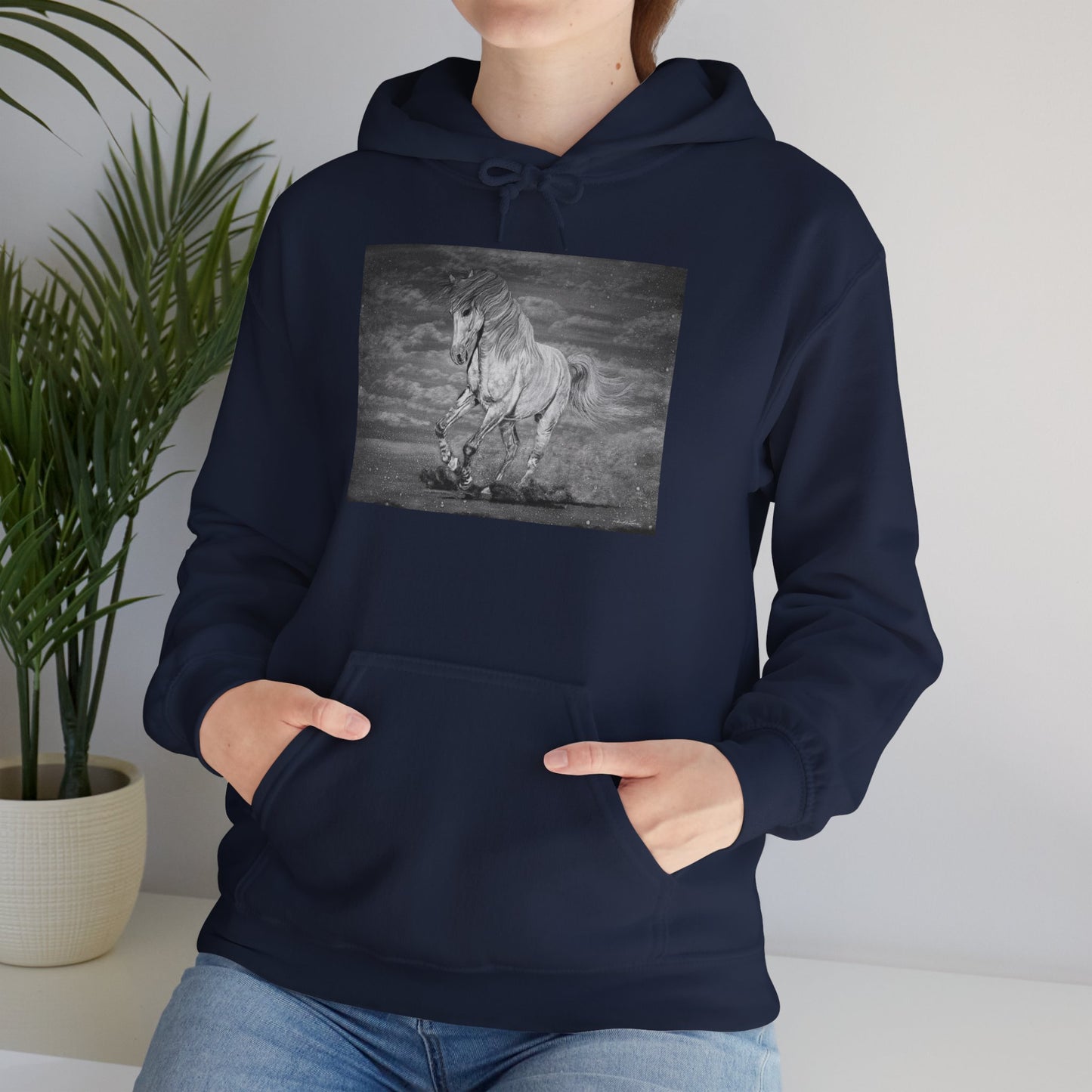 Equine Elegance. Prancing Horse Print Hooded Sweatshirt