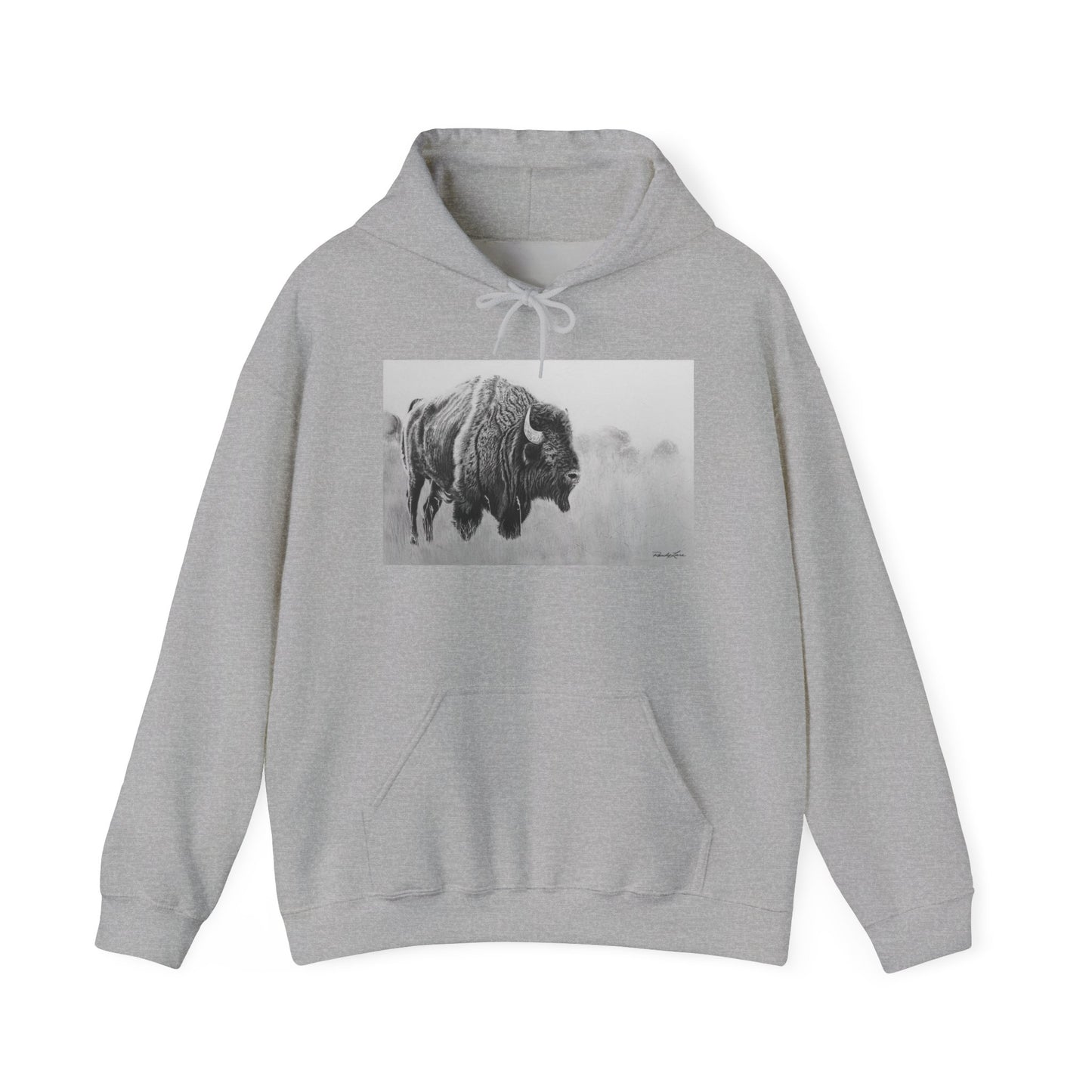 Prairie Bison, Bison Painting Hoodie — Black & White Rustic Buffalo Image Sweatshirt