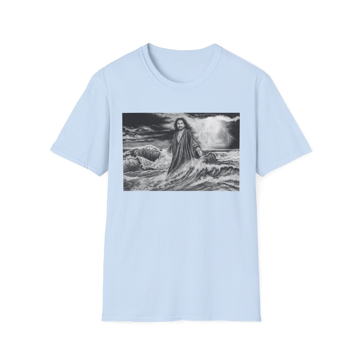 View from the Boat, Jesus Walking on Water Painting T-Shirt — Spiritual Christian Faith Tee