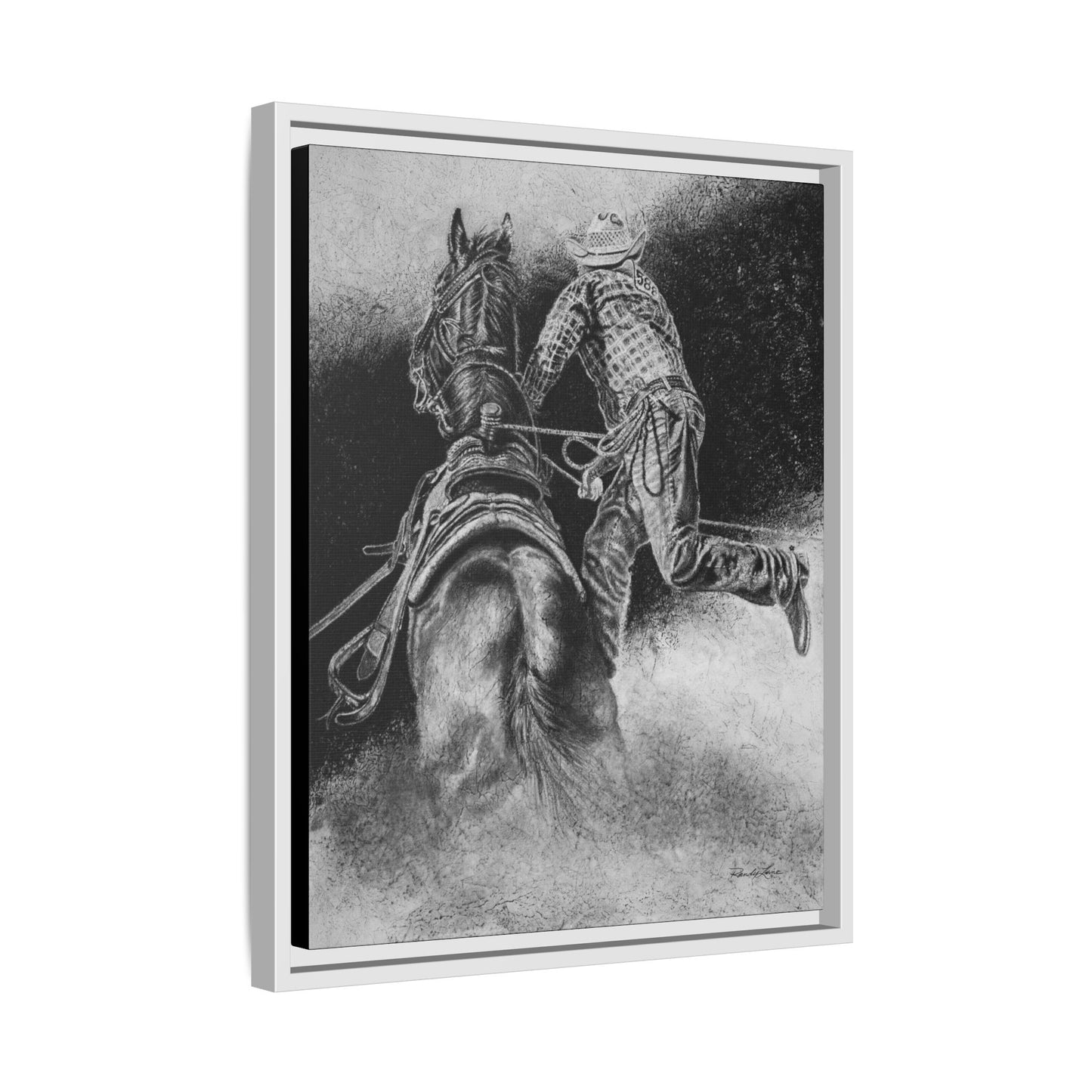 The Dismount. Steer Roper Framed Stretched Canvas Art