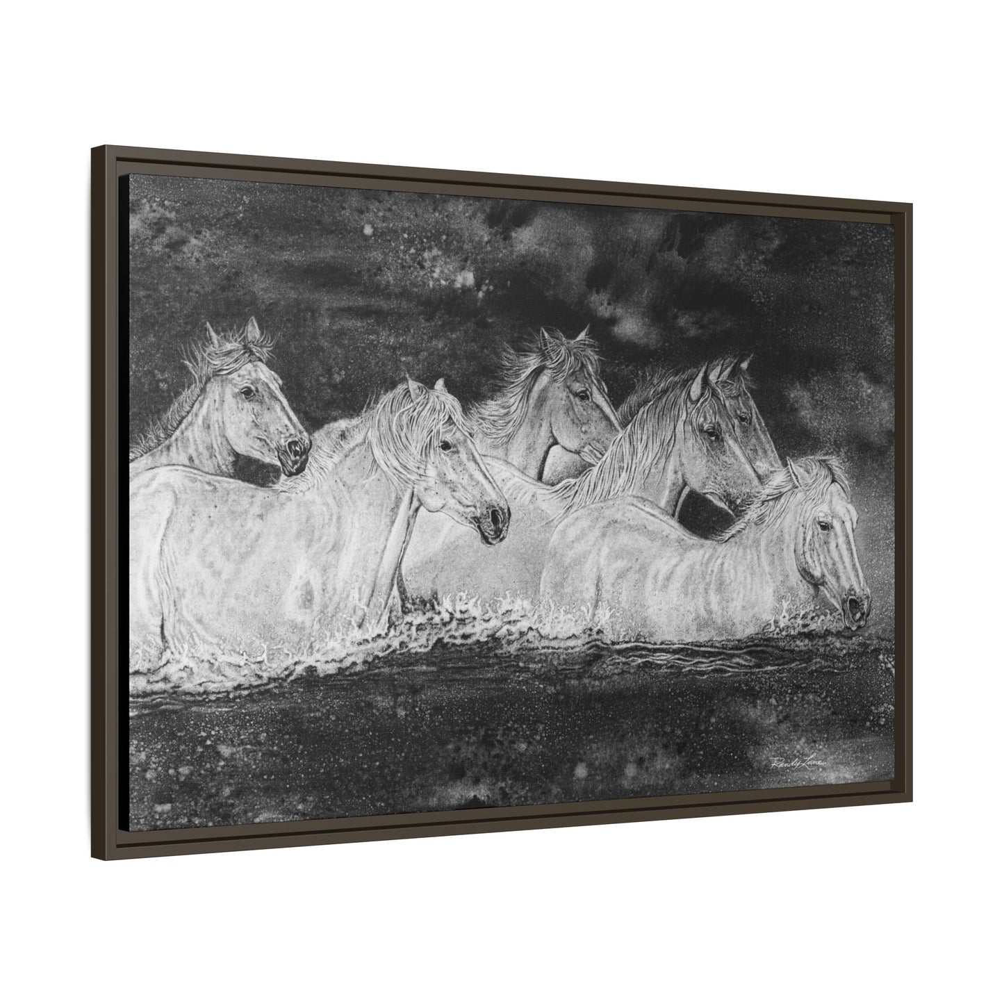 Night Swim, Framed Horse Canvas Art