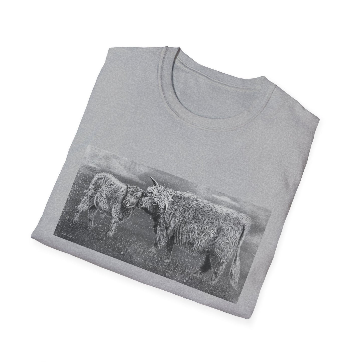 Highland Love, Highland Cow Print Unisex Softstyle T-Shirt