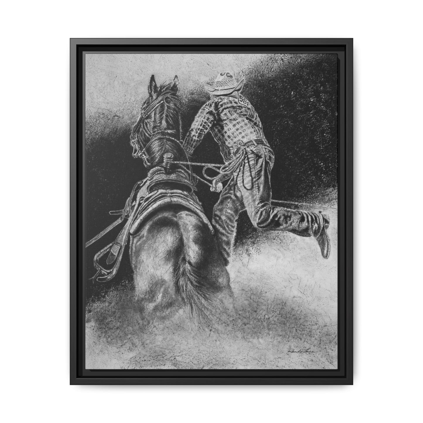 The Dismount. Steer Roper Framed Stretched Canvas Art