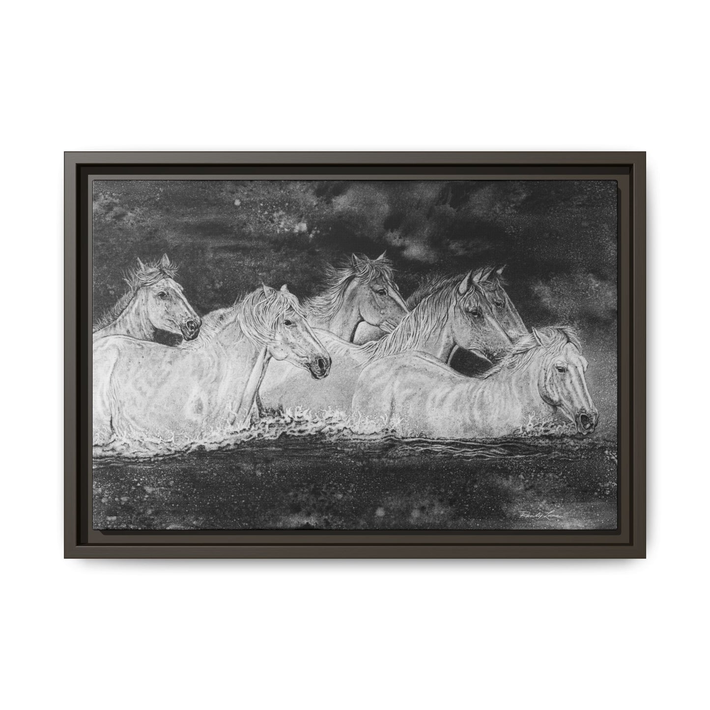 Night Swim, Framed Horse Canvas Art