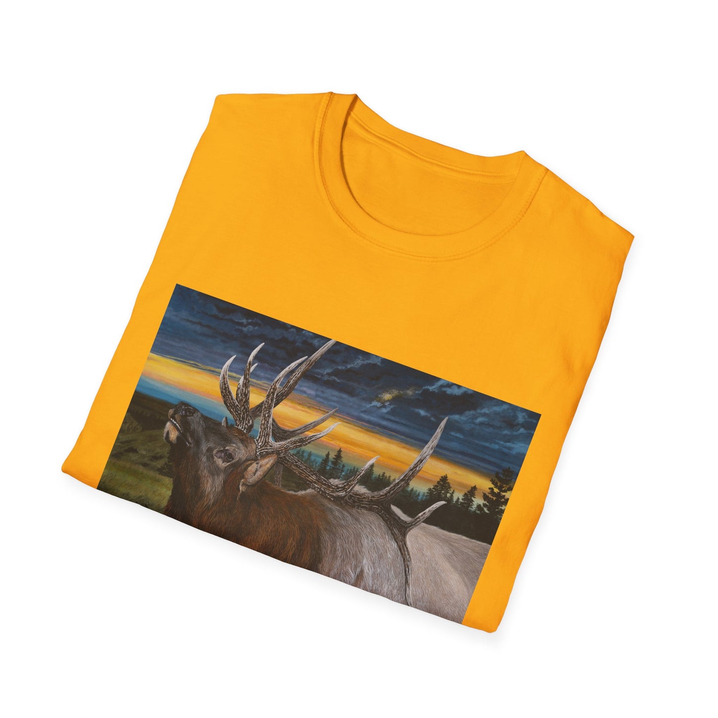 Sunset Serenade,  Elk Graphic Unisex soft T-Shirt