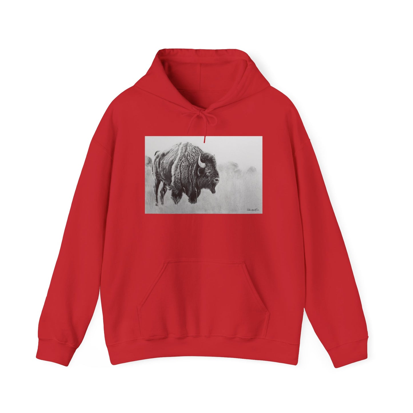 Prairie Bison, Bison Painting Hoodie — Black & White Rustic Buffalo Image Sweatshirt