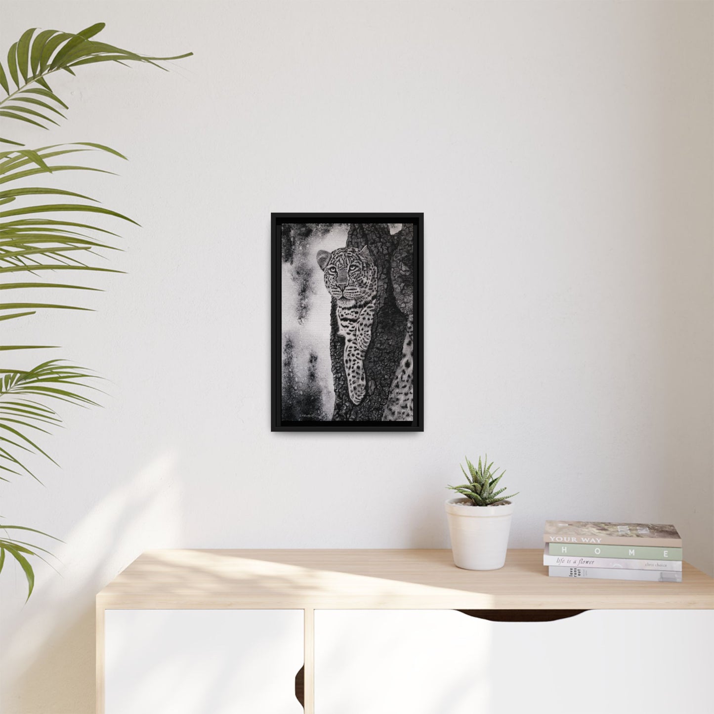 Tree Hugger, Leopard Framed Matte Canvas Wall Art