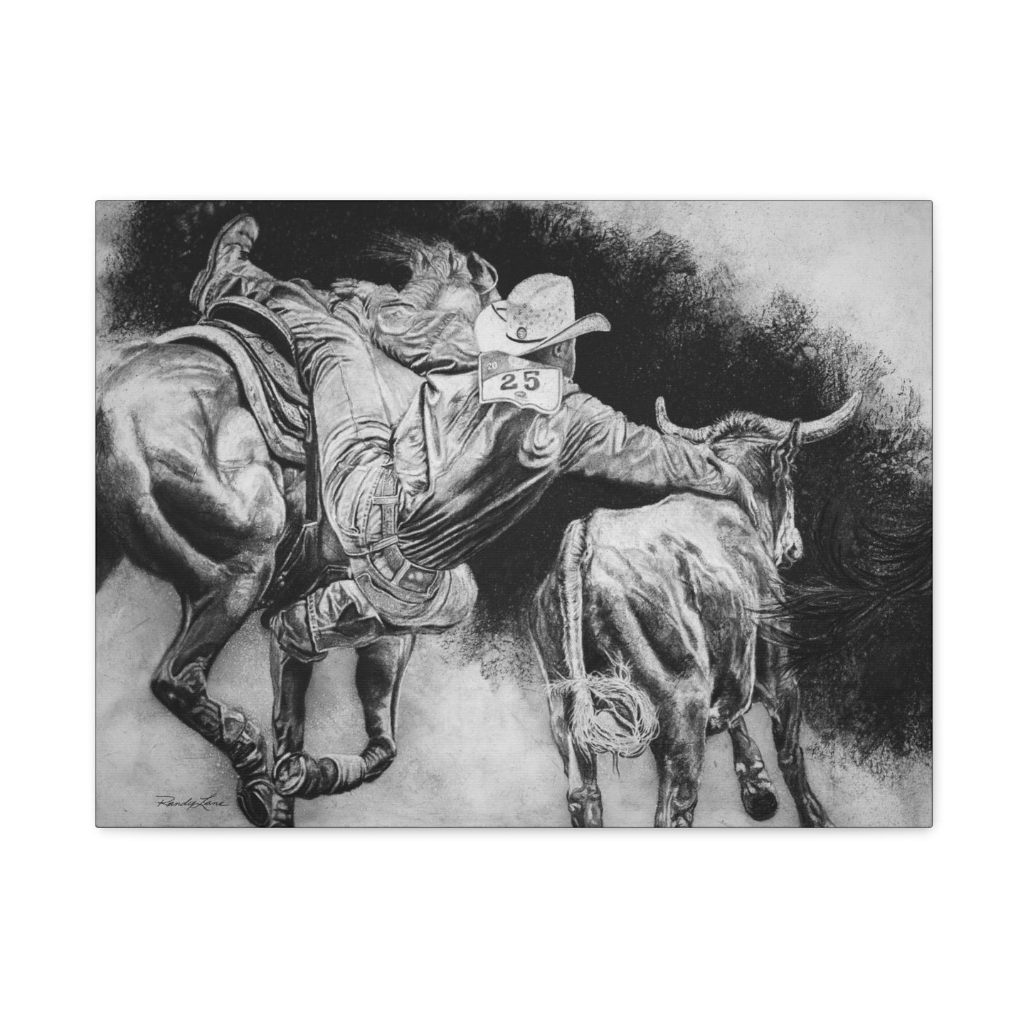 Contact. Cowboy Bulldogger Rodeo Art Stretched Canvas Print