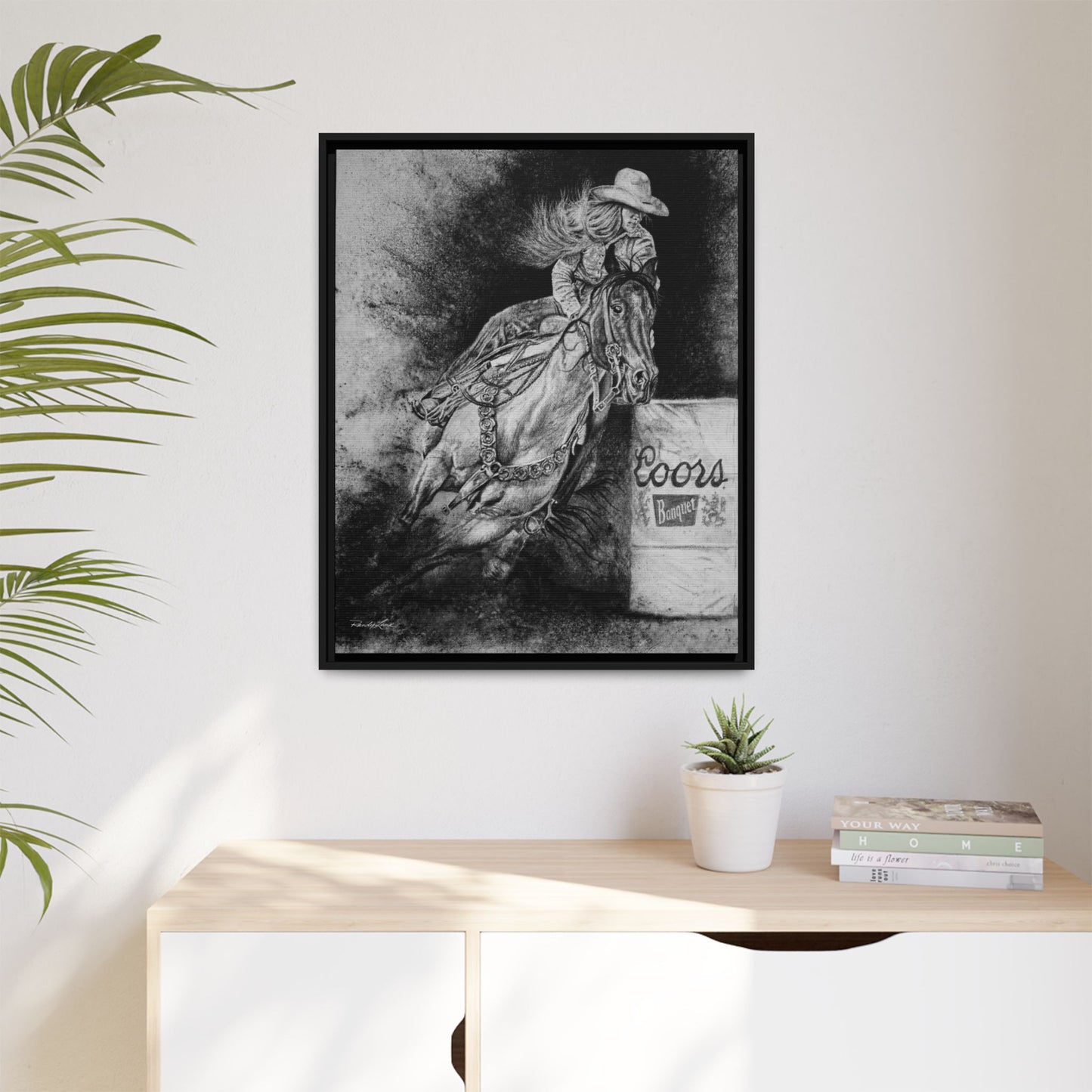 Sophie's Run. Rodeo Barrel Racer Framed Stretched Canvas Art