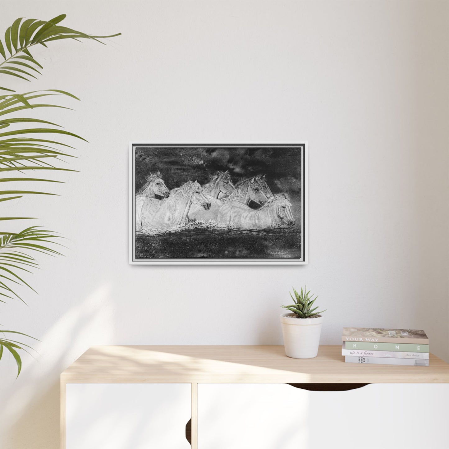 Night Swim, Framed Horse Canvas Art