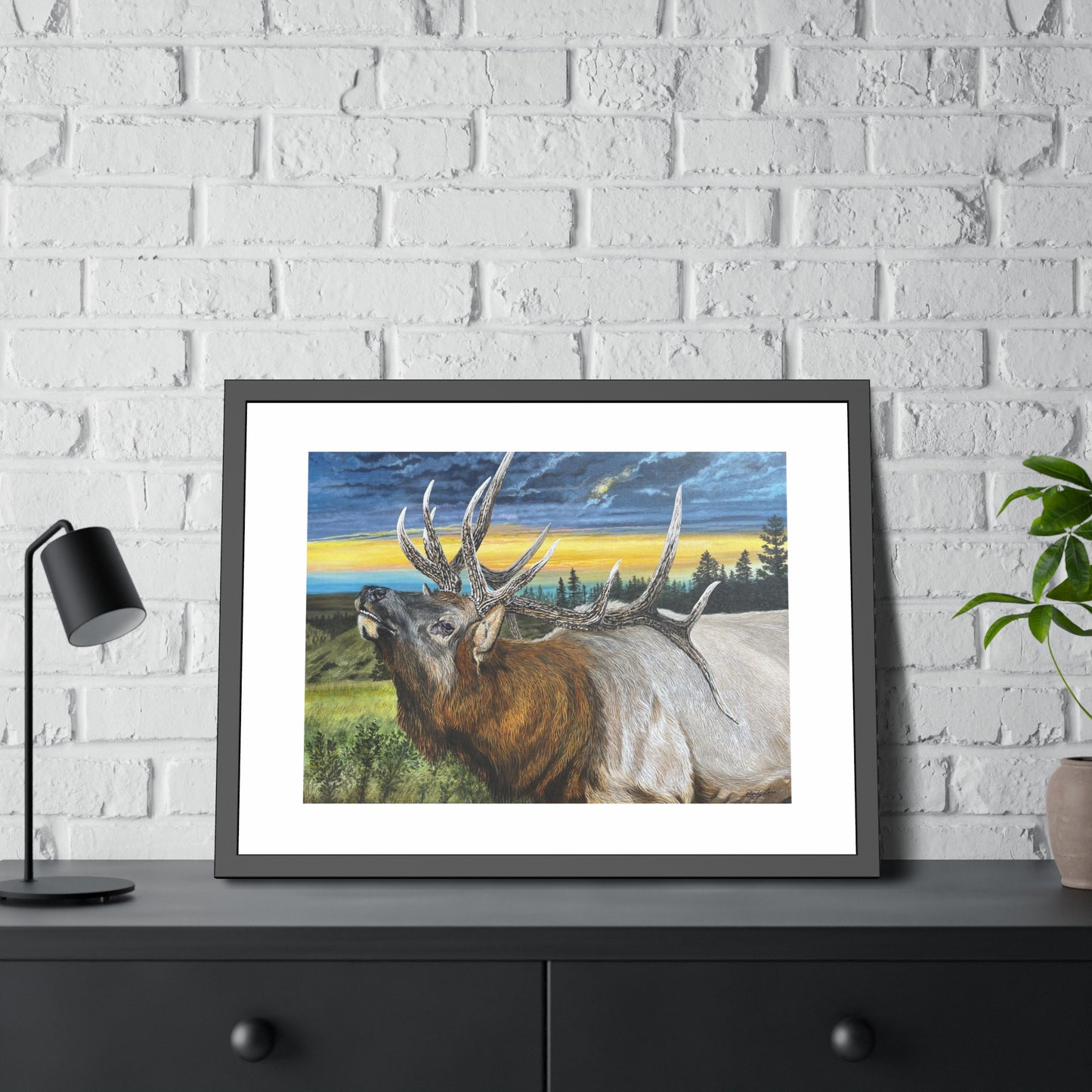 Sunset Serenade, Elk Framed Fine Art Print