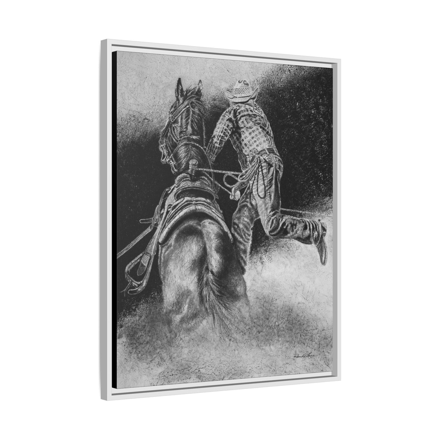 The Dismount. Steer Roper Framed Stretched Canvas Art