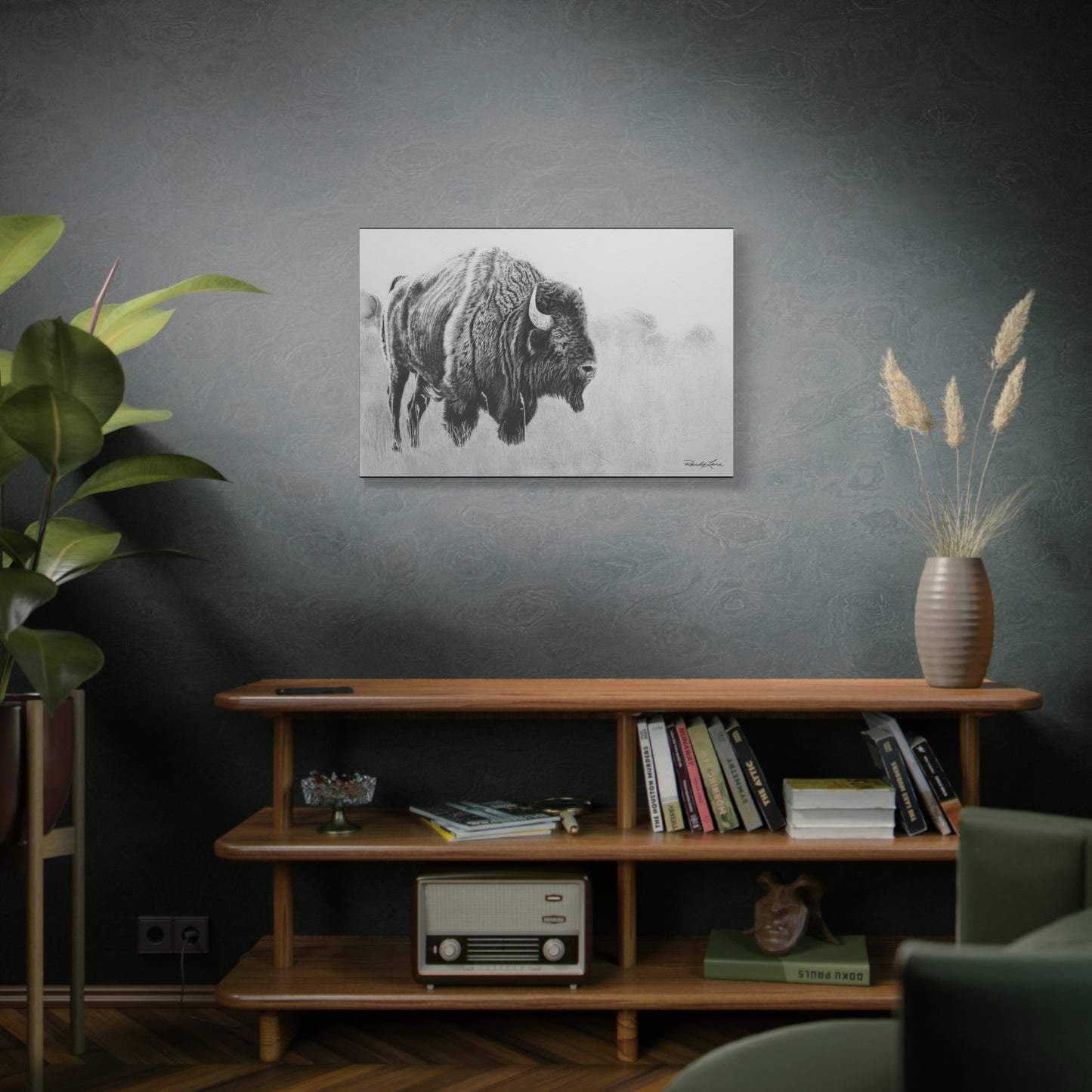 Prairie Bison, Buffalo Charcoal Art Matte Canvas Print — Stretched 1.25" Wall Decor