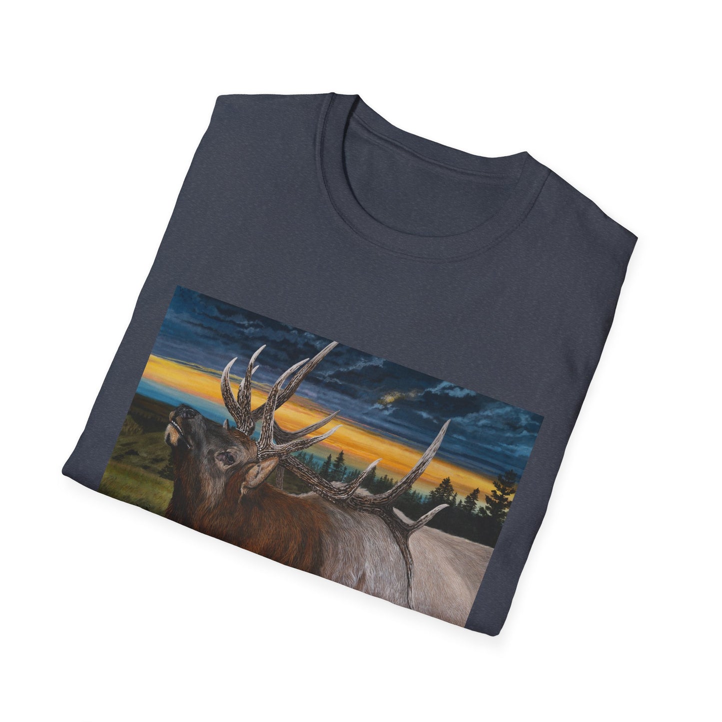 Sunset Serenade,  Elk Graphic Unisex soft T-Shirt