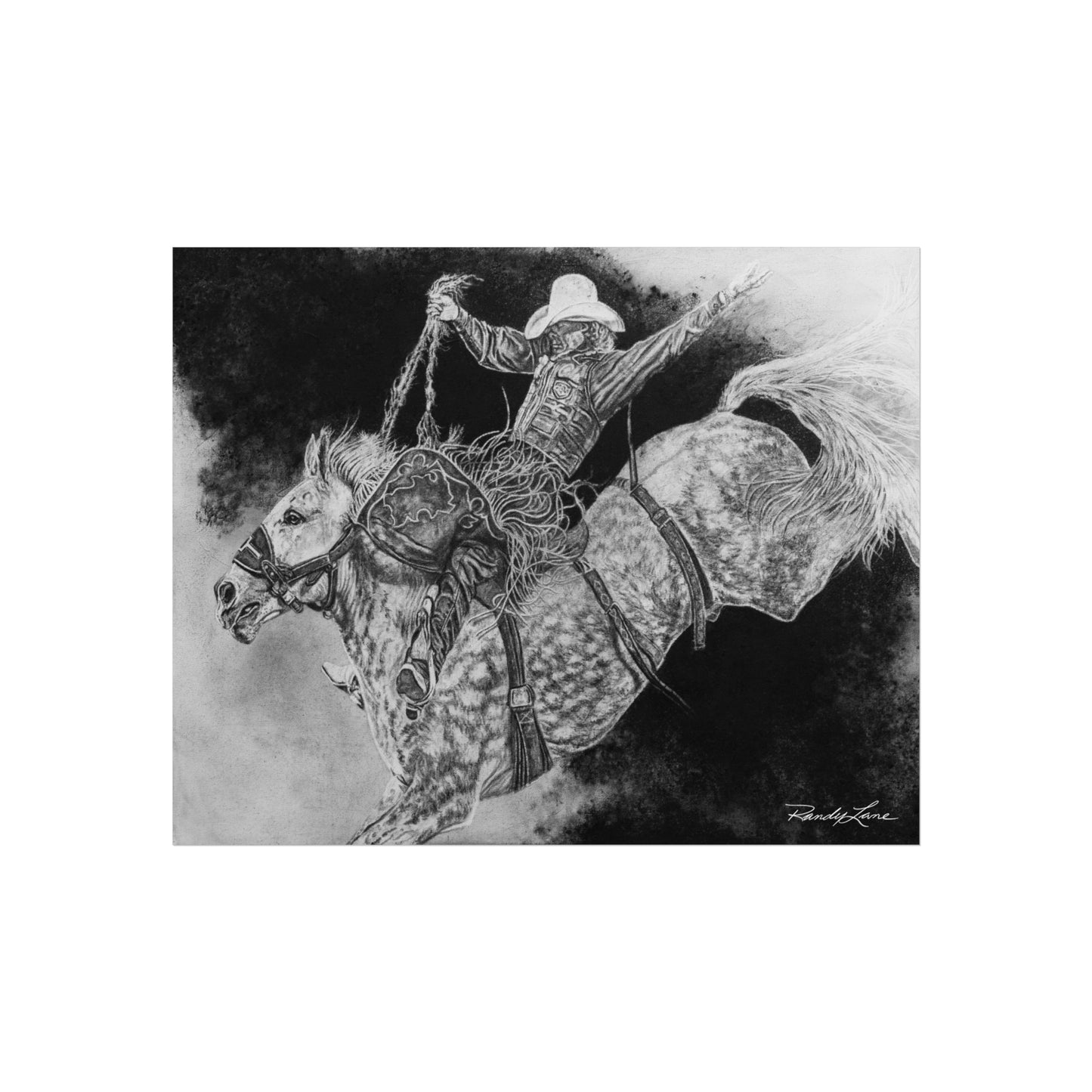 Big Grey, Rodeo Bareback Bronc Painting Fine Art Print