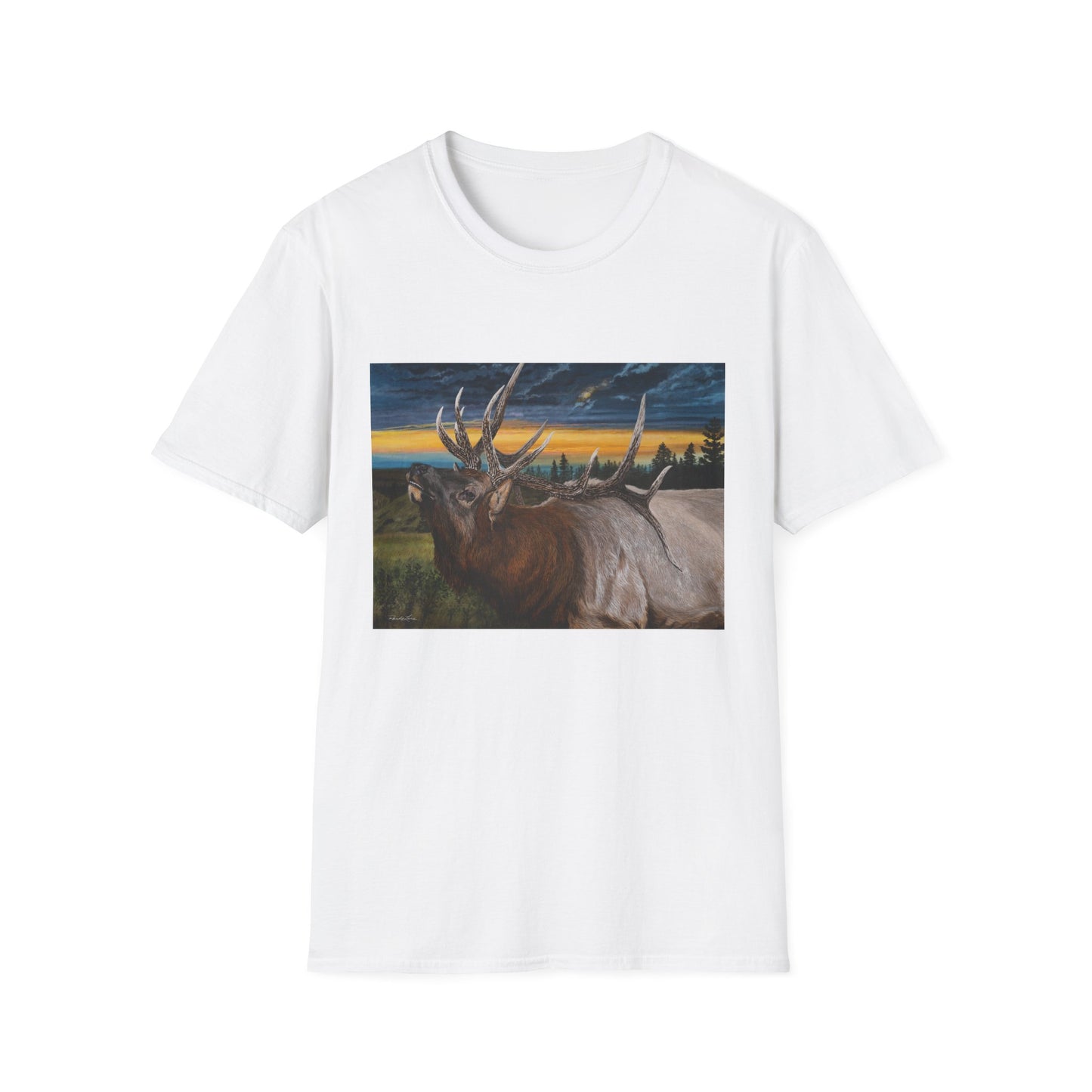 Sunset Serenade,  Elk Graphic Unisex soft T-Shirt