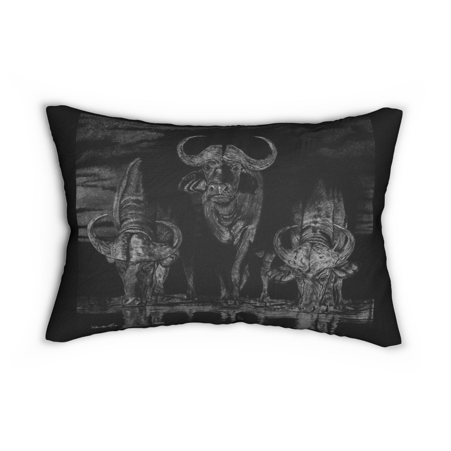 The Waterhole, Cape Buffalo Lumbar Pillow