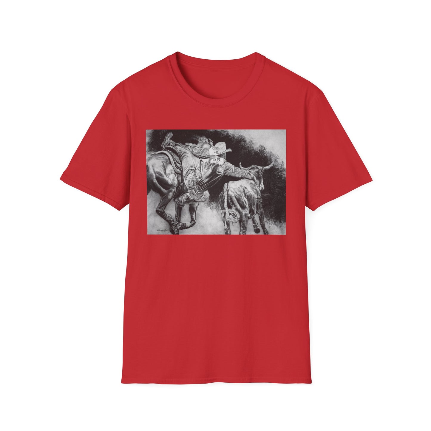 Contact. Cowboy Bulldogger Rodeo Art Unisex Softstyle T-Shirt