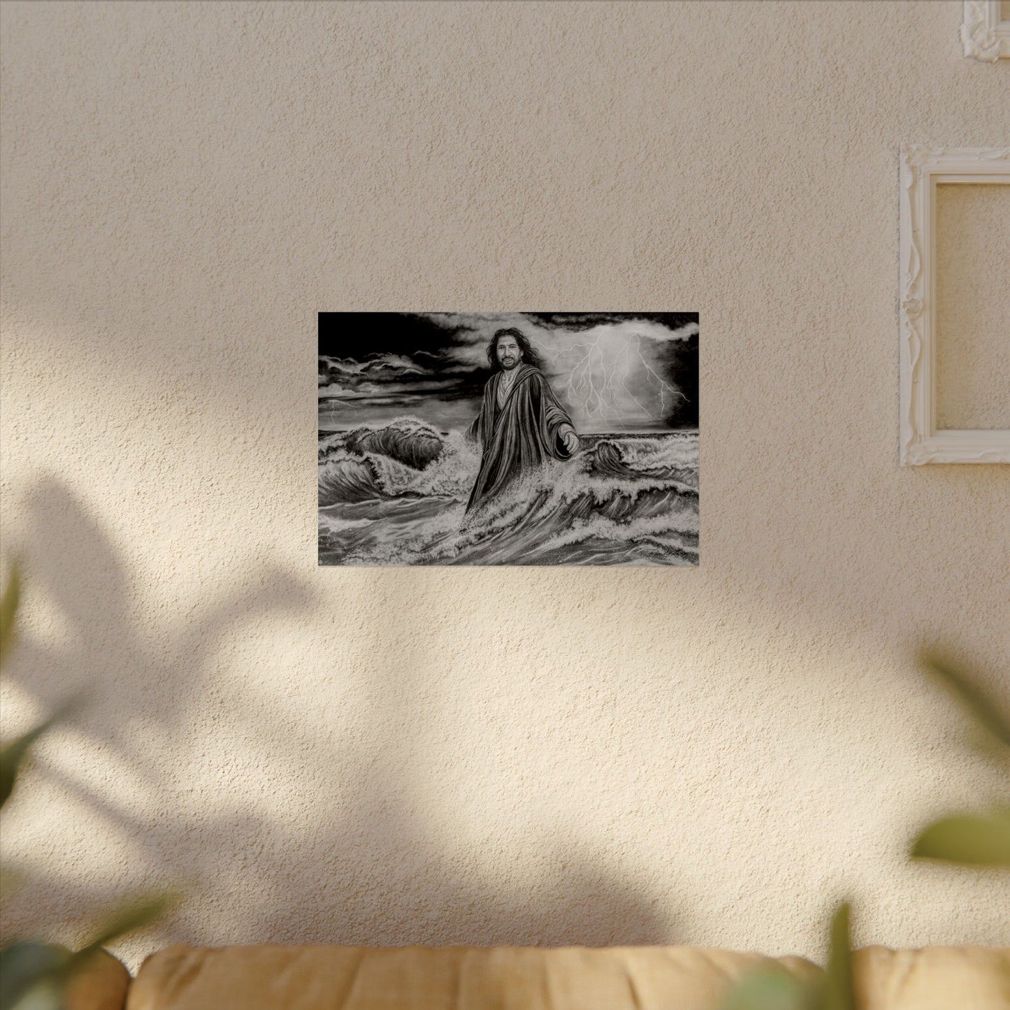 View from the Boat, Jesus Walking on Water Painting, Matte Fine Art Print — Textured Wall Art