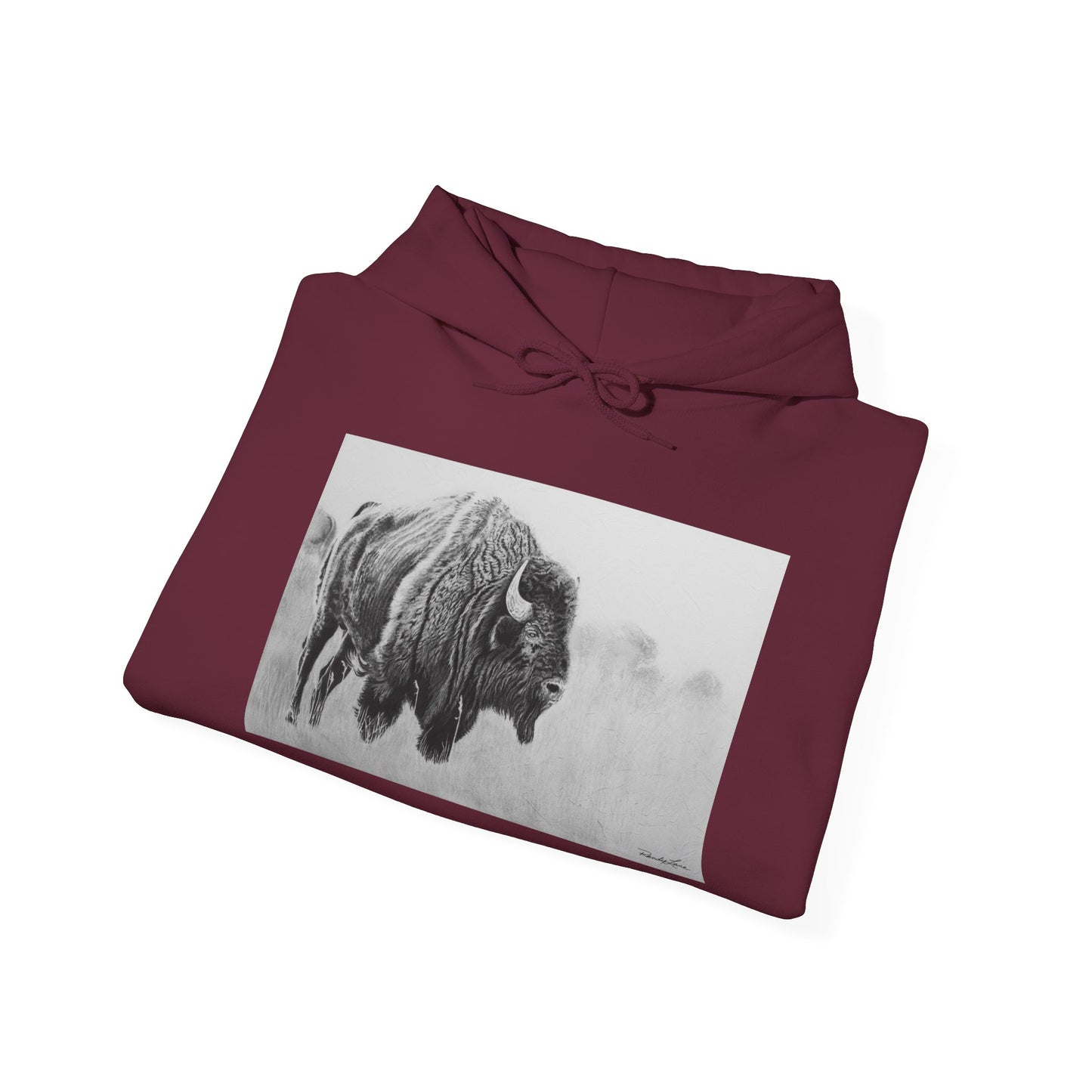 Prairie Bison, Bison Painting Hoodie — Black & White Rustic Buffalo Image Sweatshirt