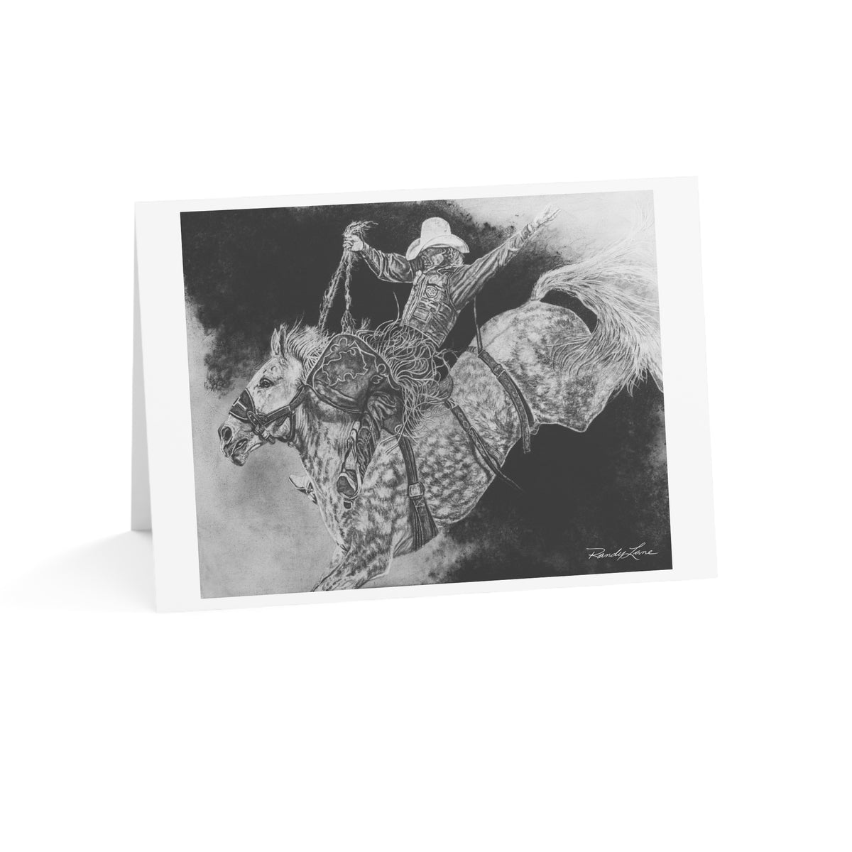 Big Grey, Rodeo Bareback Bronc Painting, Greeting Cards — Bucking Bronco Cowboy Art (Set of 1/10/30/50)
