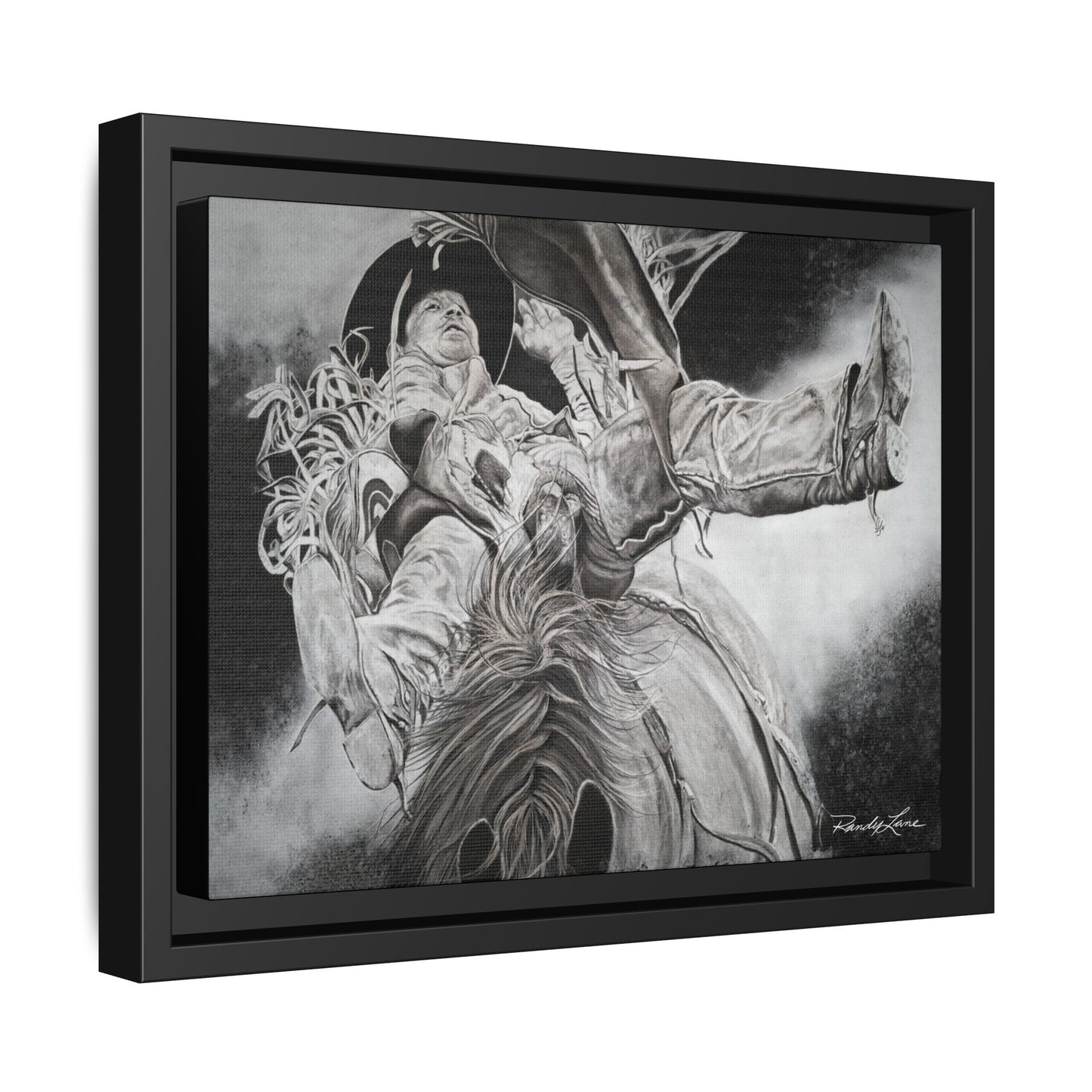 Battle Tested, Rodeo Bareback Rider Painting, Framed Matte Canvas Print