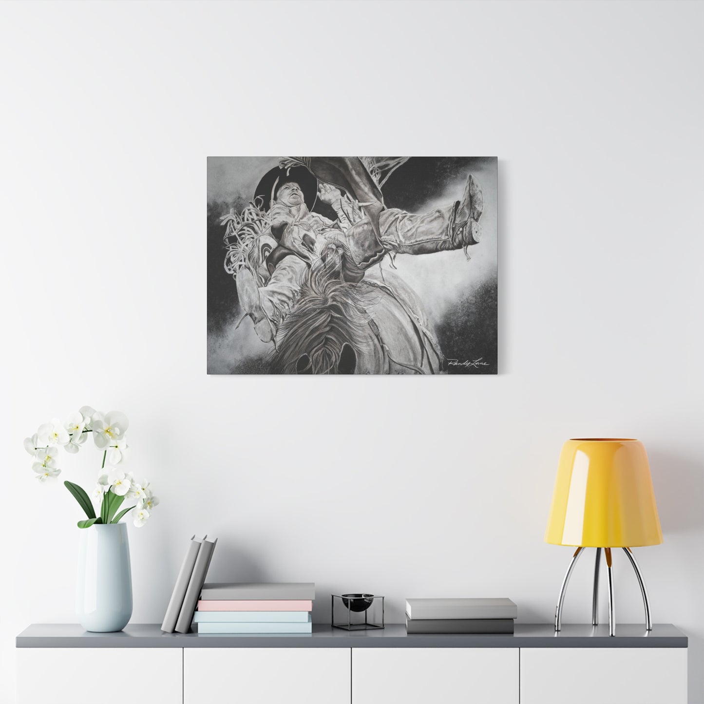 Battle Tested, Rodeo Bareback Rider Painting, Stretched Matte Canvas Print