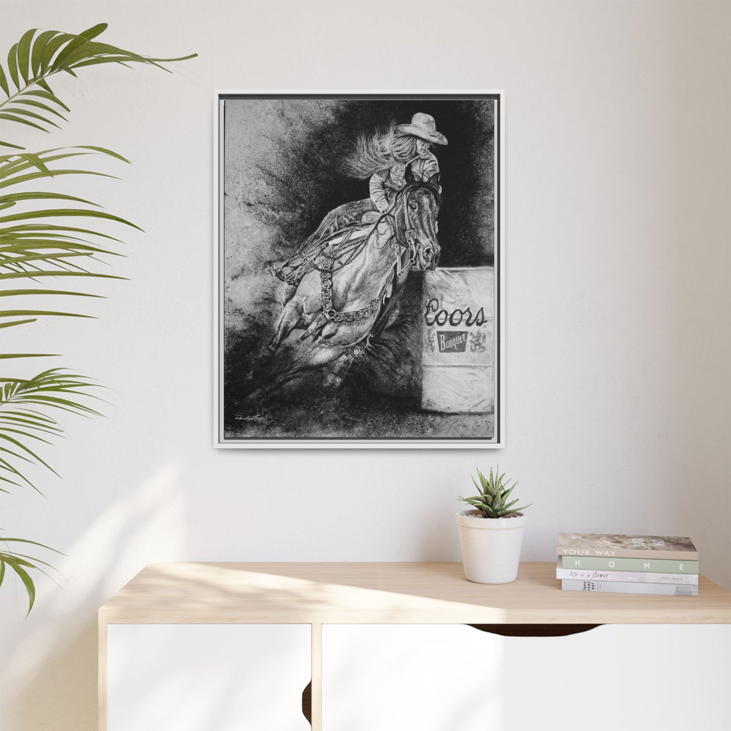 Sophie's Run. Rodeo Barrel Racer Framed Stretched Canvas Art