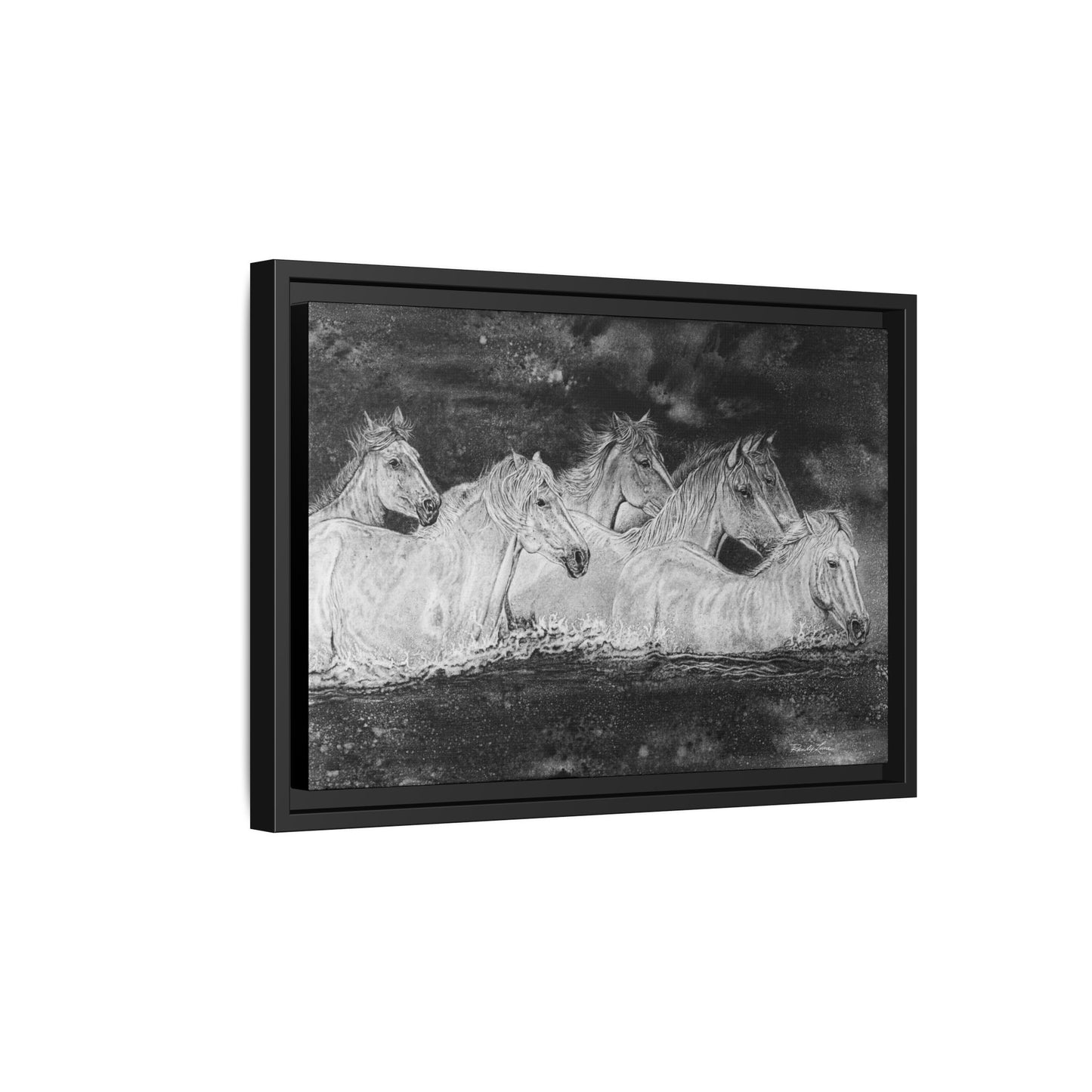 Night Swim, Framed Horse Canvas Art