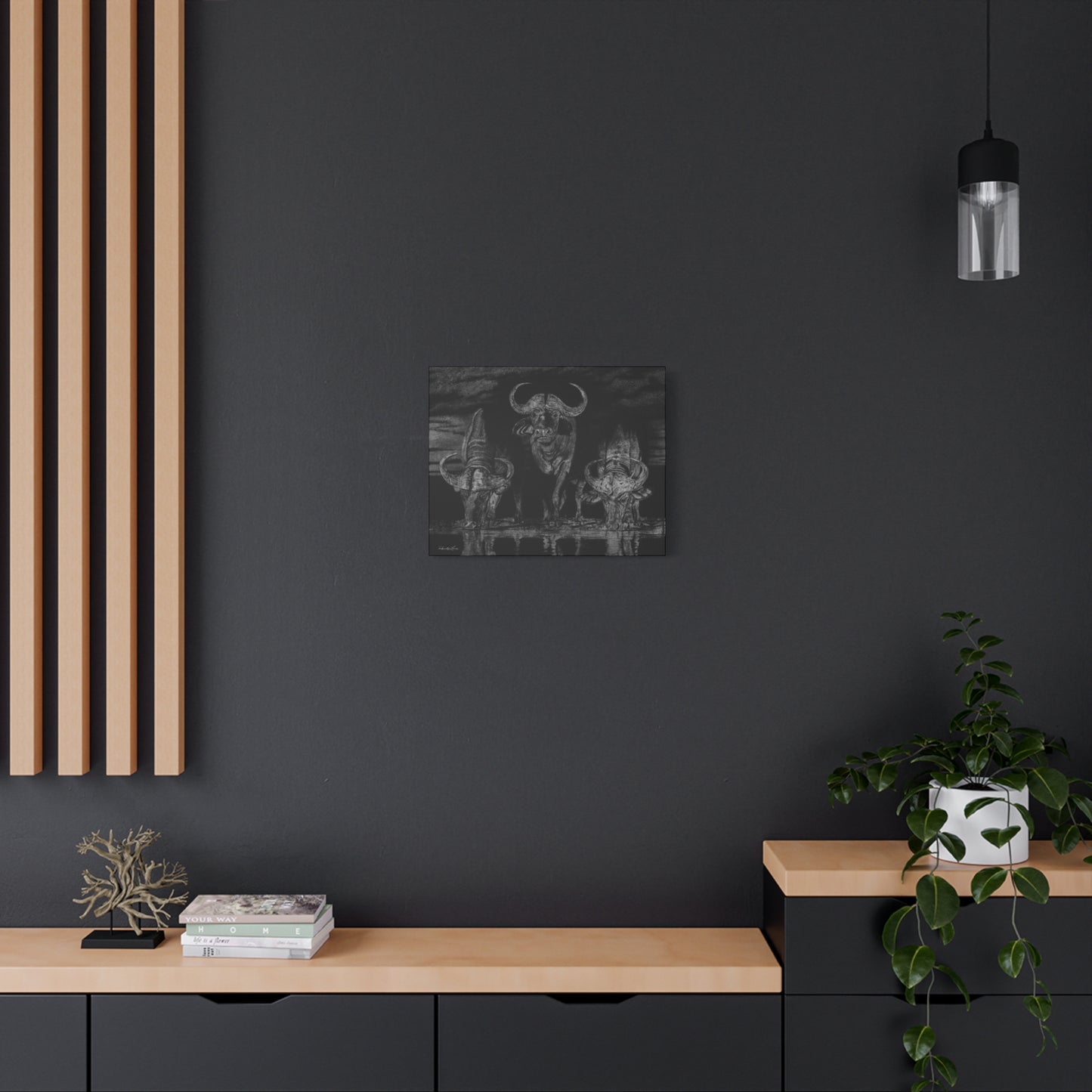 The Waterhole, Cape Buffalo,  Canvas Art