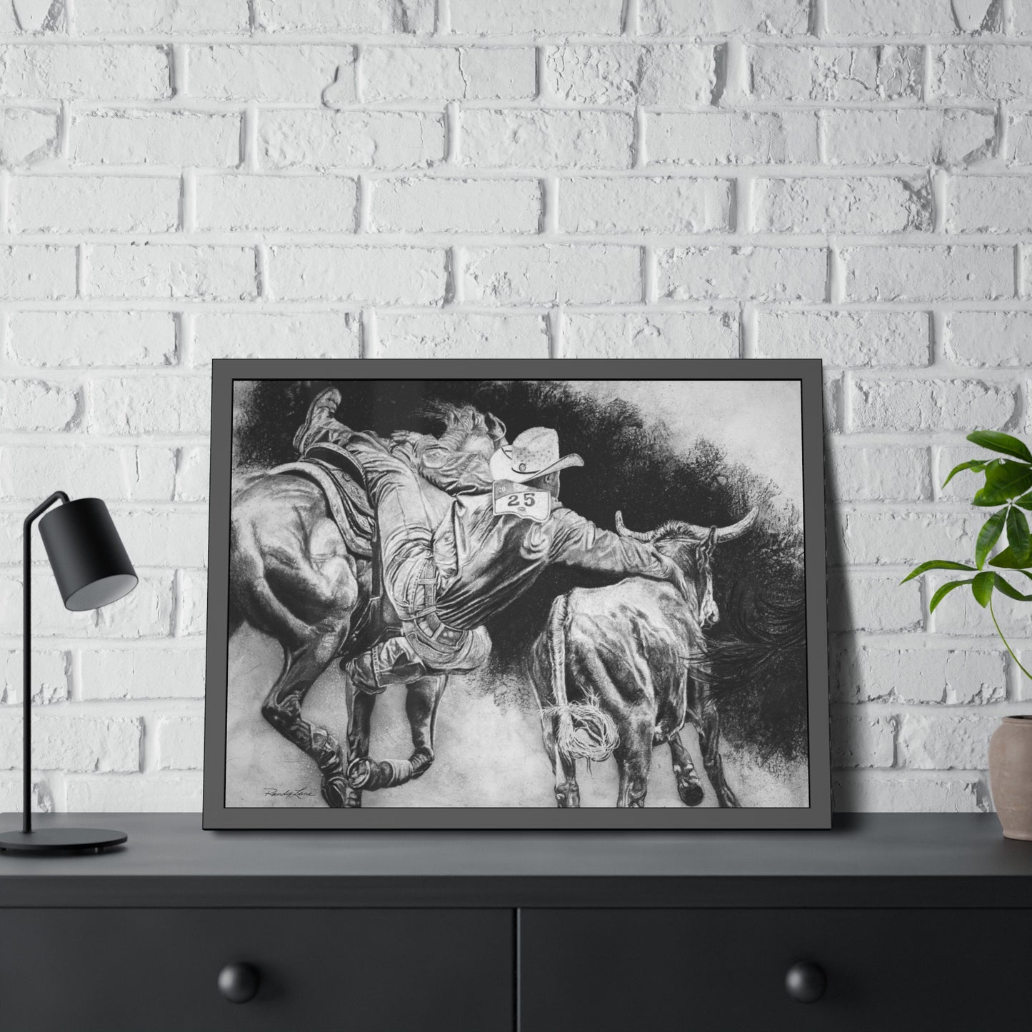 Contact. Cowboy Bulldogger Rodeo Framed Fine Art Print