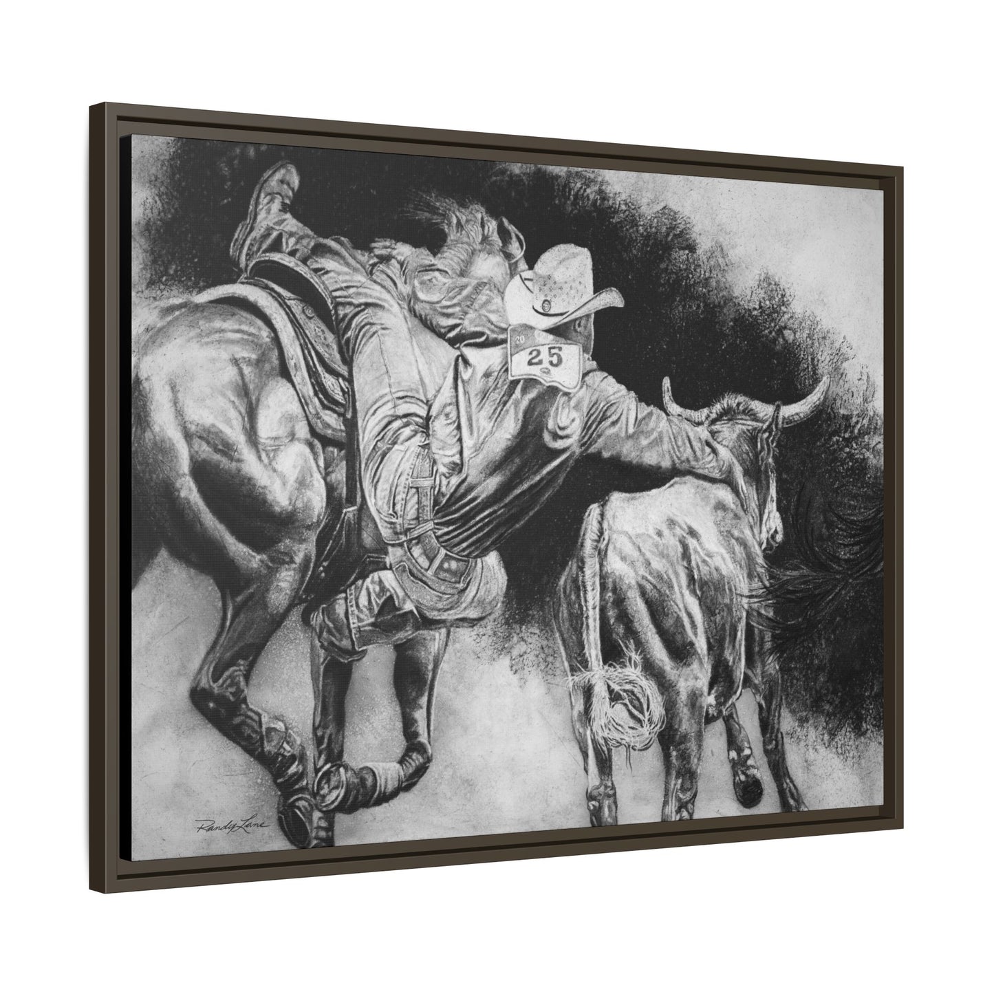 Contact. Cowboy Bulldogger Rodeo Art Framed Stretched Canvas Art