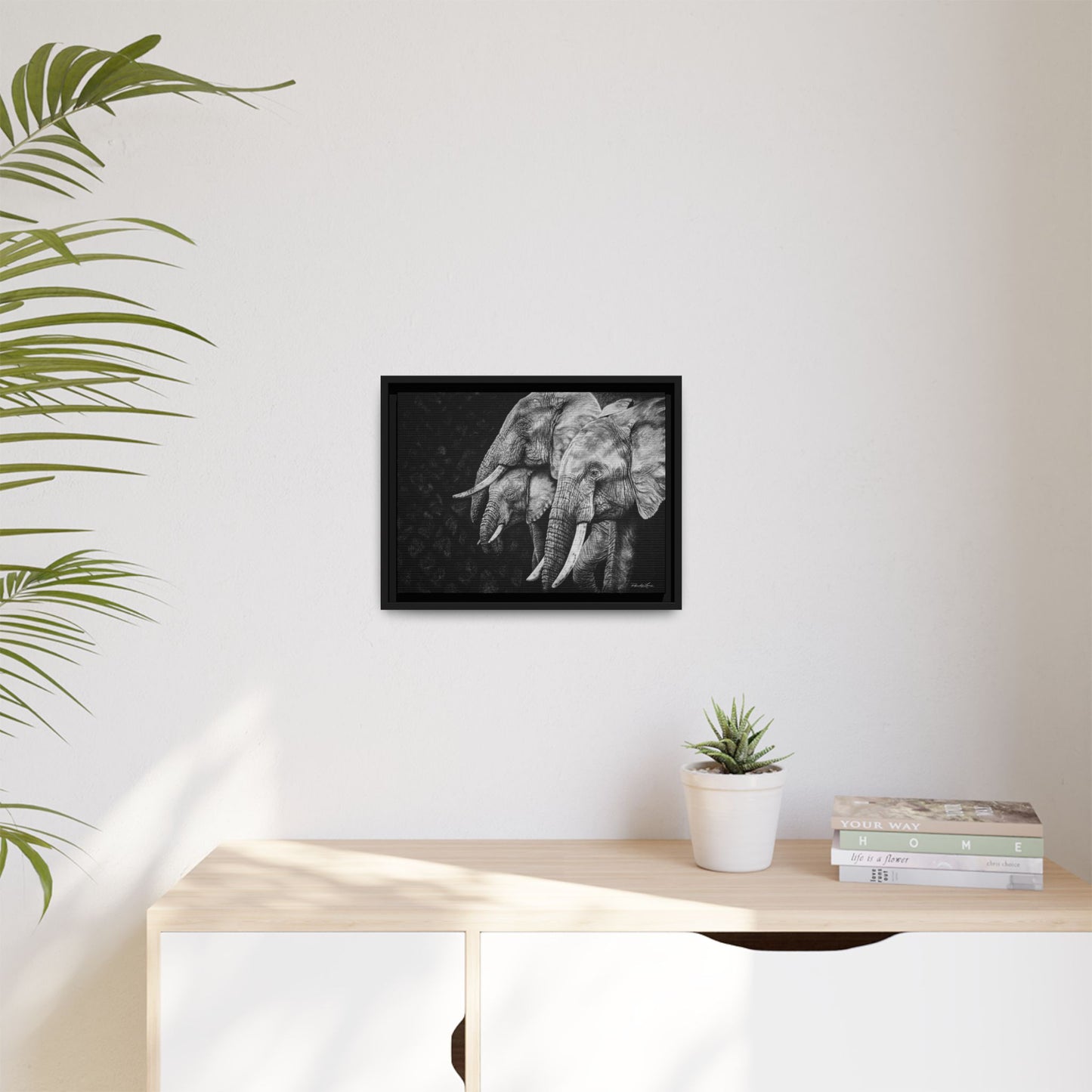 Brushland Bond. Elephant Art Framed Stretched Matte Canvas Print