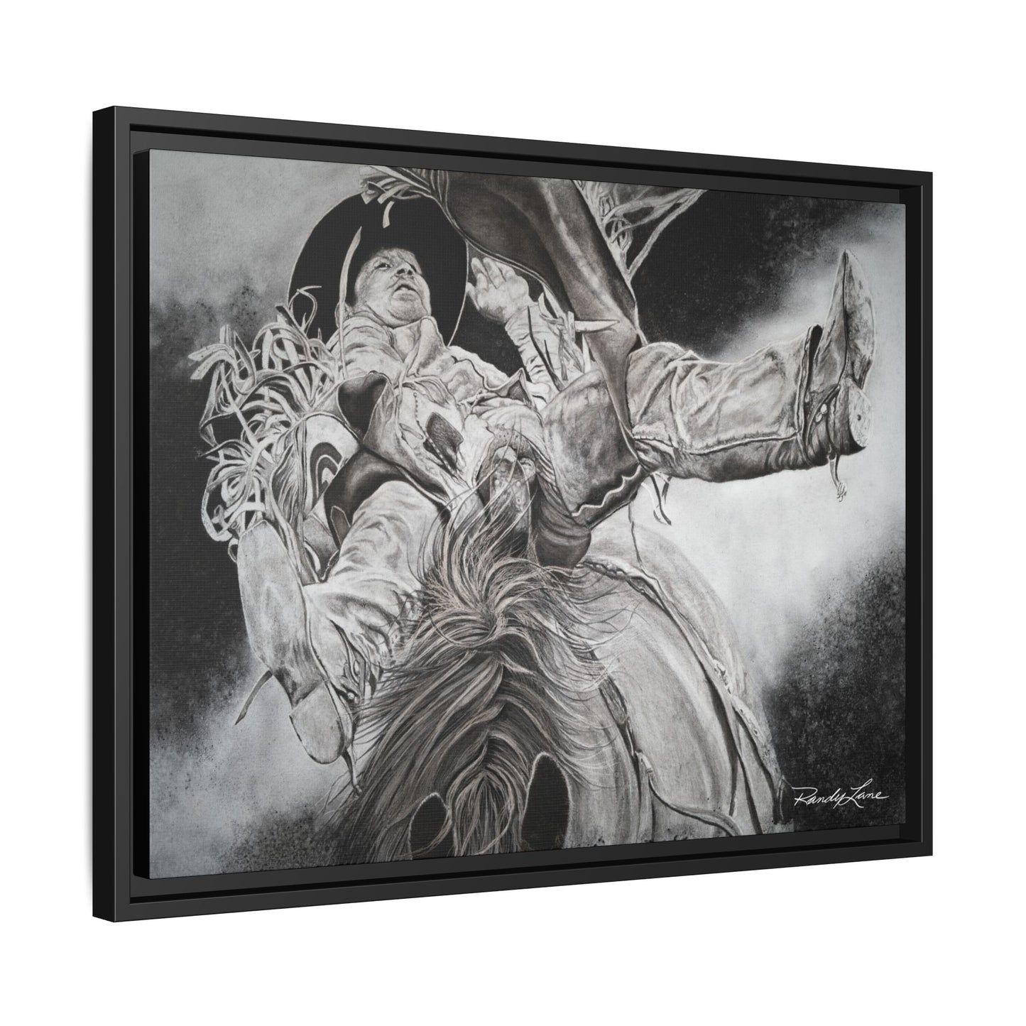 Battle Tested, Rodeo Bareback Rider Painting, Framed Matte Canvas Print