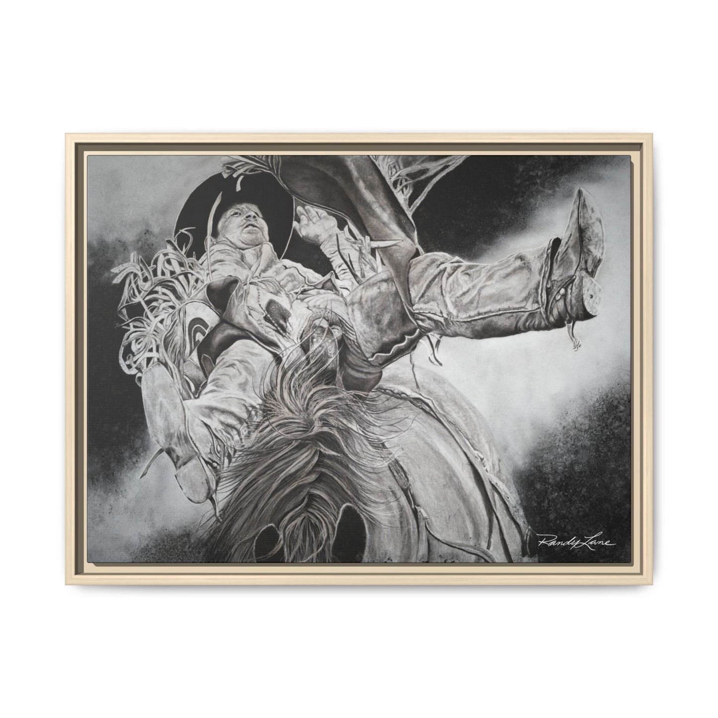 Battle Tested, Rodeo Bareback Rider Painting, Framed Matte Canvas Print