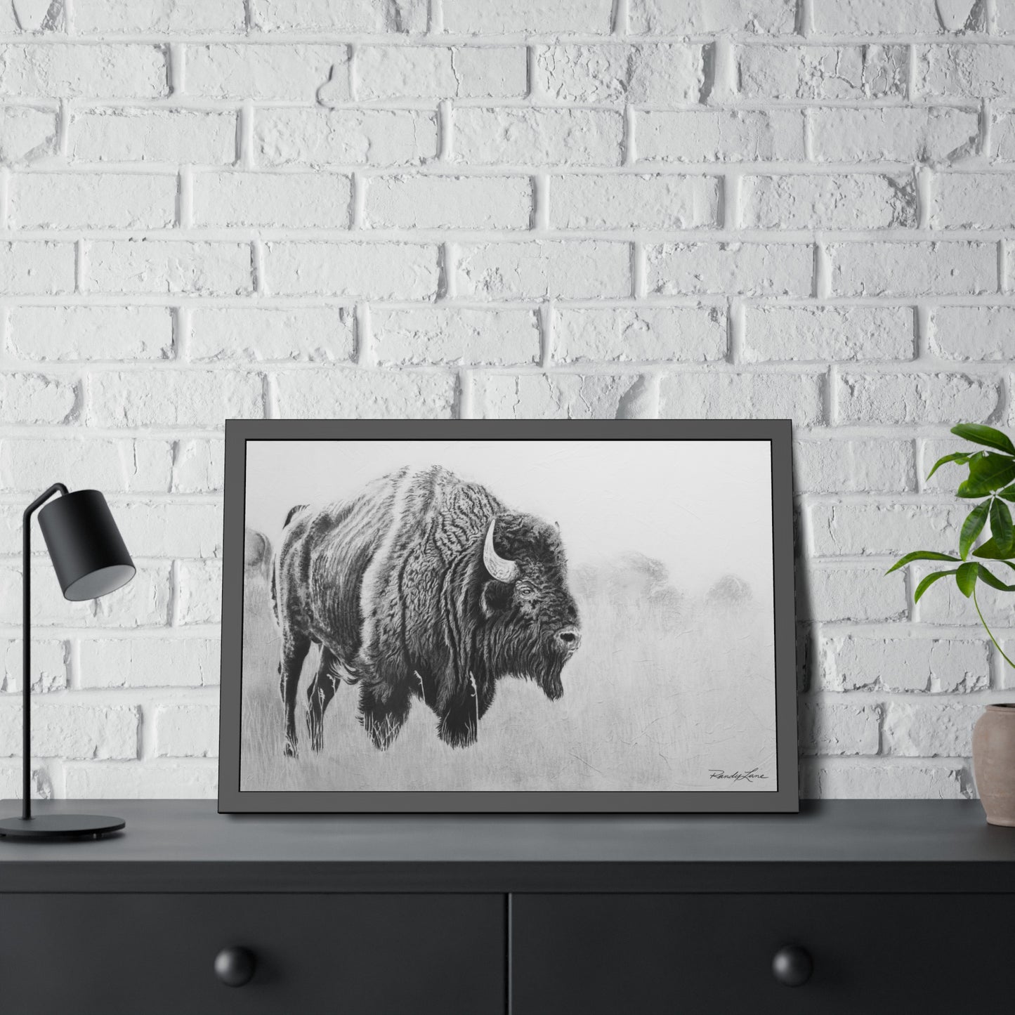 Prairie Bison, Bison Charcoal Art Framed Print