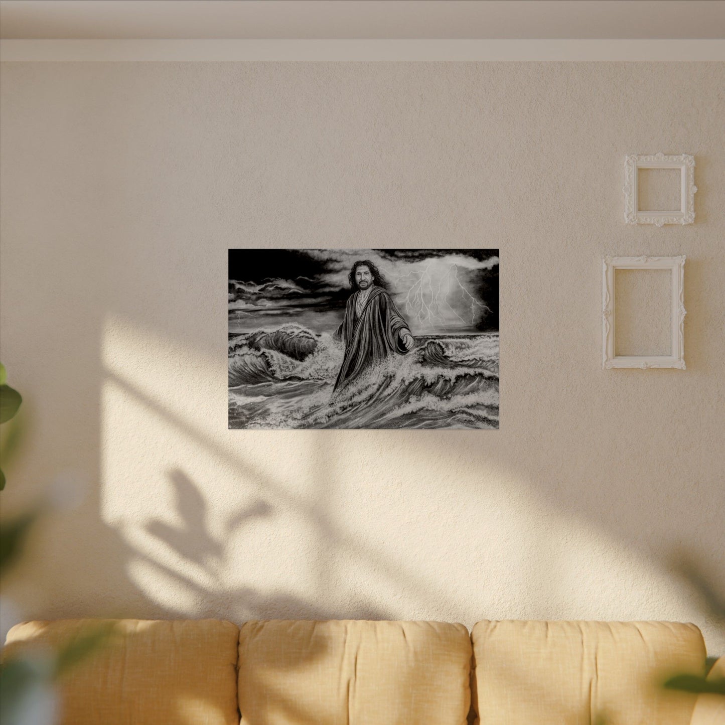 View from the Boat, Jesus Walking on Water Painting, Matte Fine Art Print — Textured Wall Art