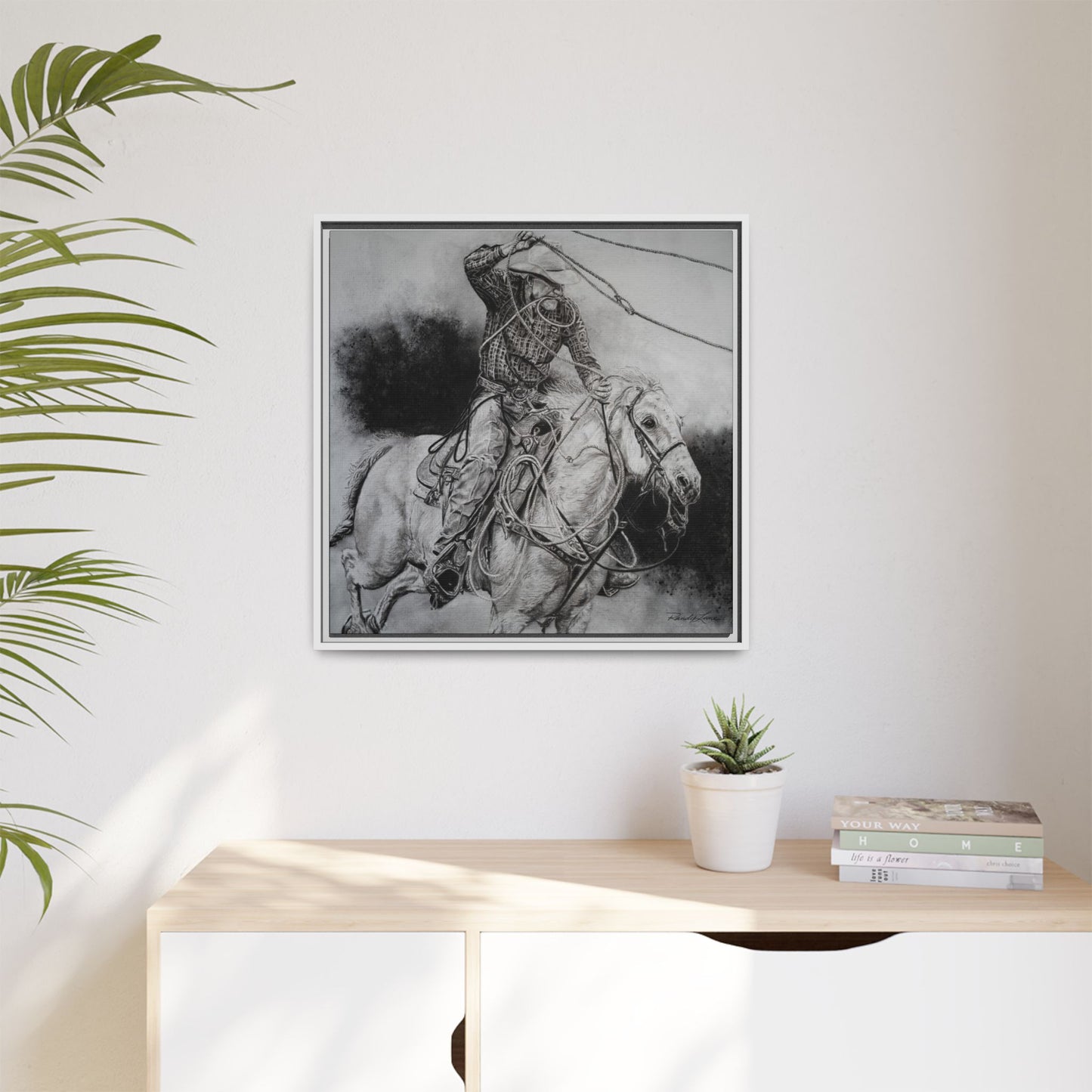 Let it Fly, Rodeo Tie-down Roper Painting, Matte Framed Stretched Canvas
