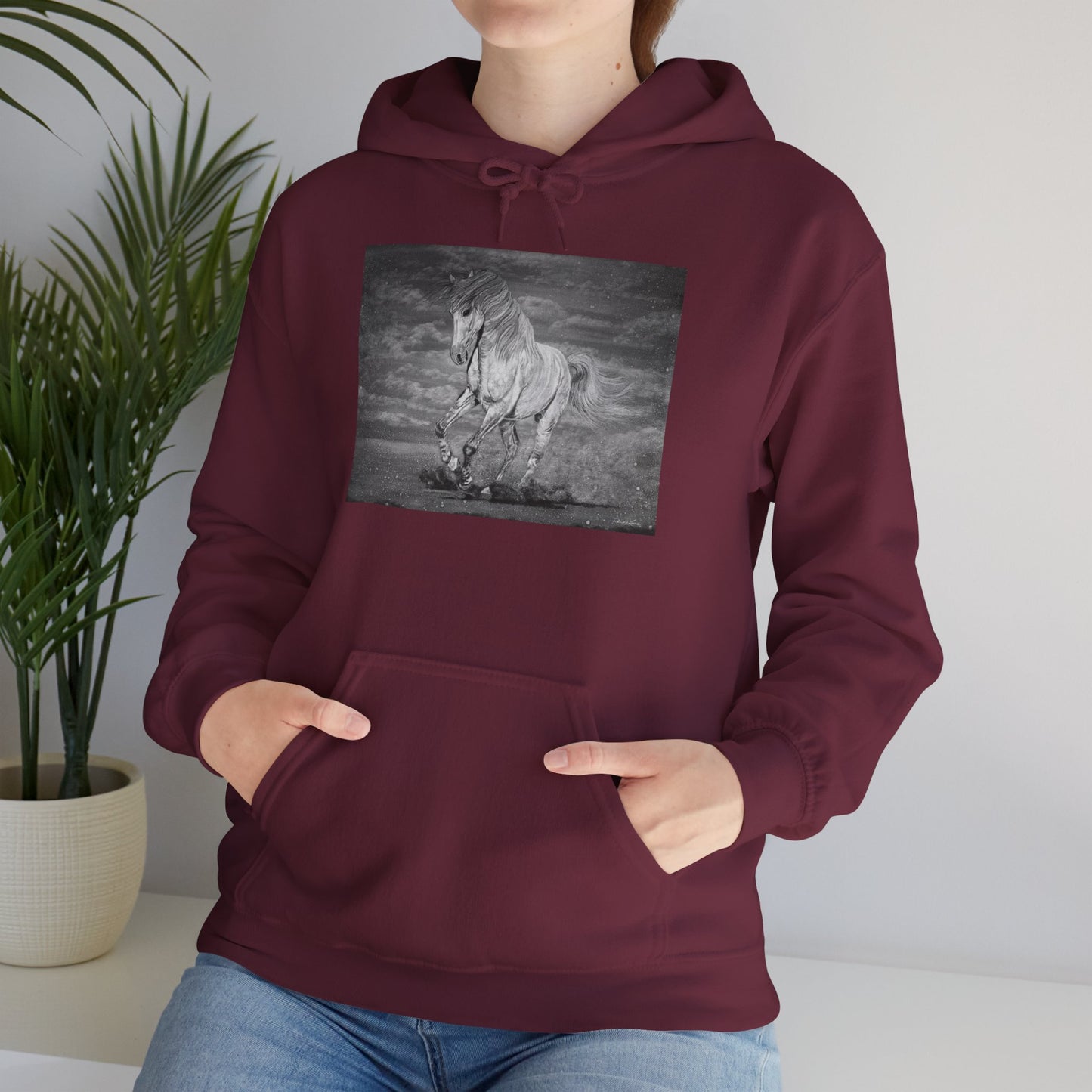 Equine Elegance. Prancing Horse Print Hooded Sweatshirt