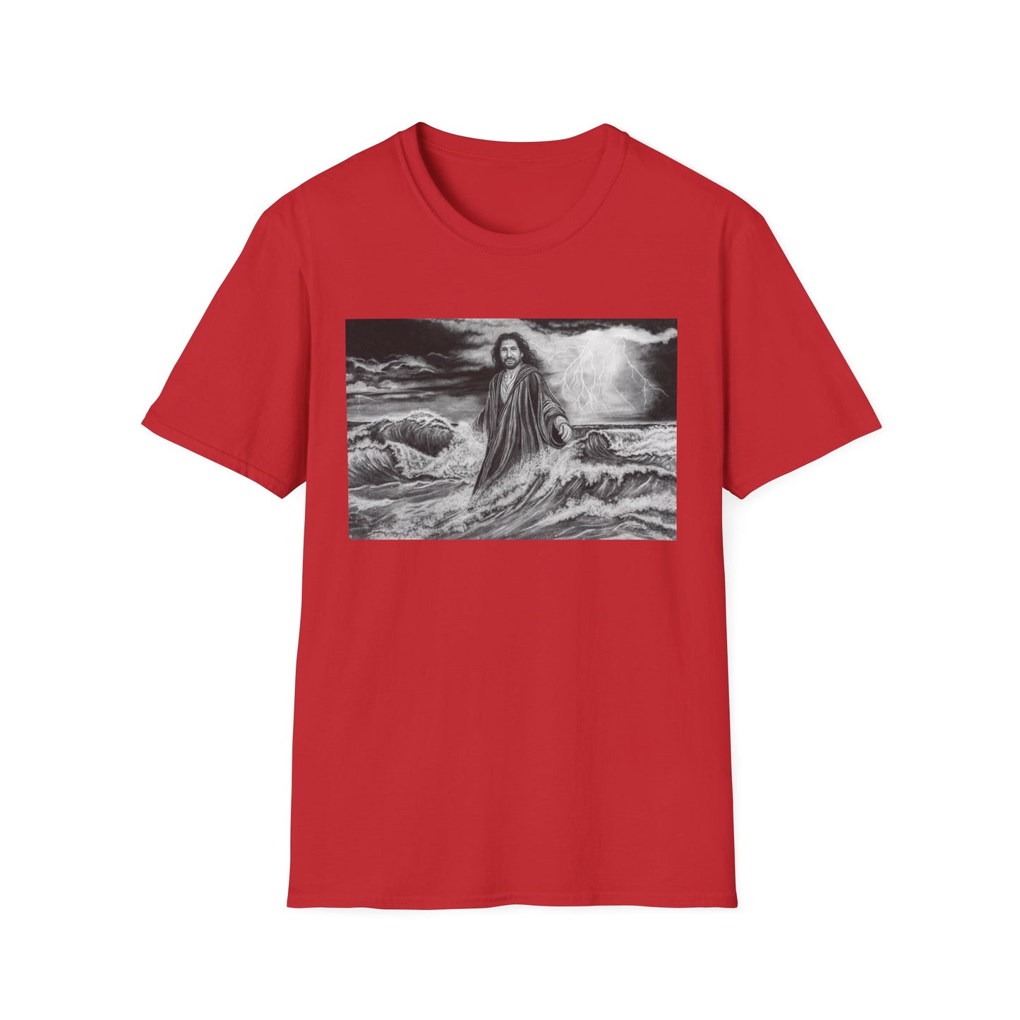 View from the Boat, Jesus Walking on Water Painting T-Shirt — Spiritual Christian Faith Tee